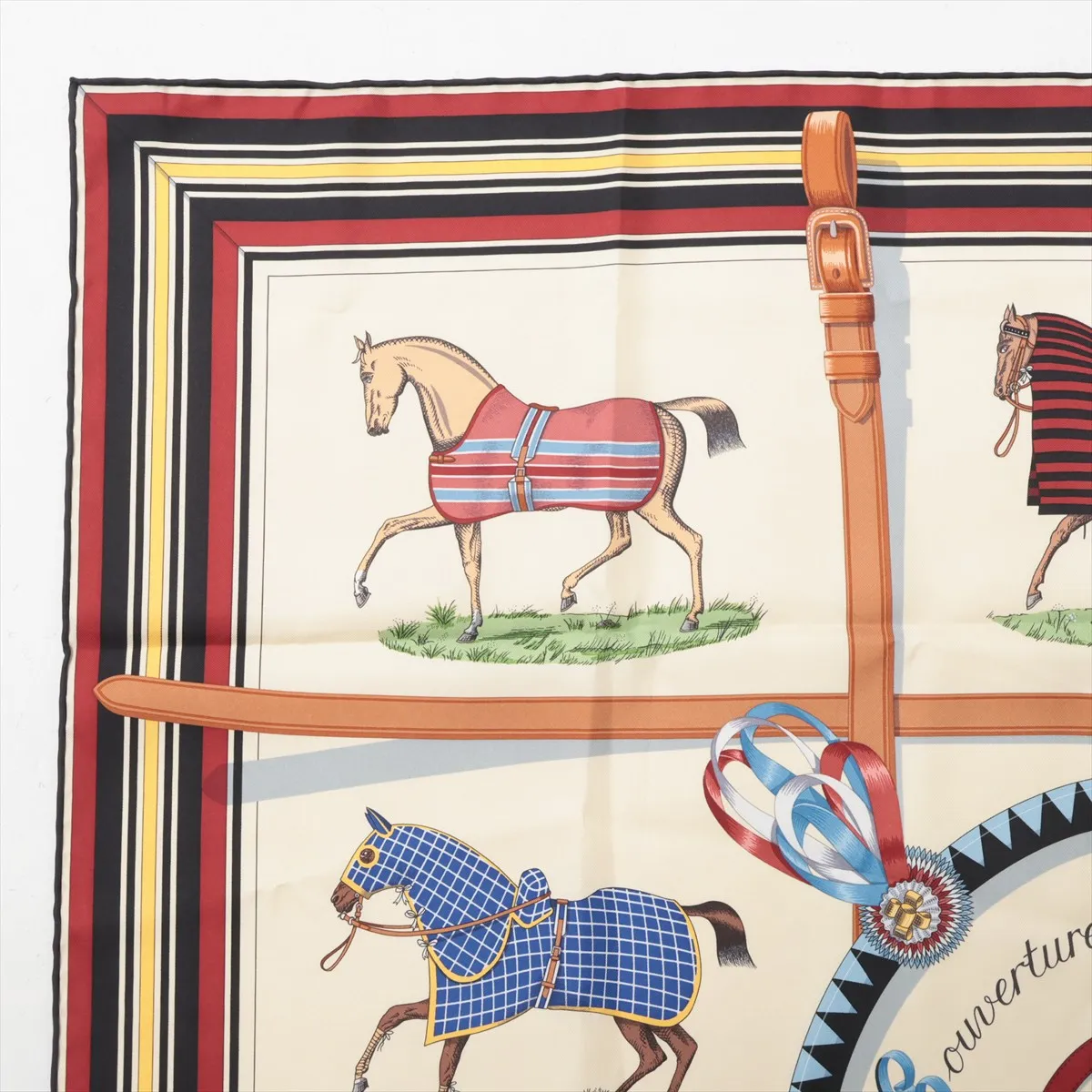Carre 90 Couvertures et tenues de Jour (Horse Blanket Scarf), Silk, Beige, — view 2