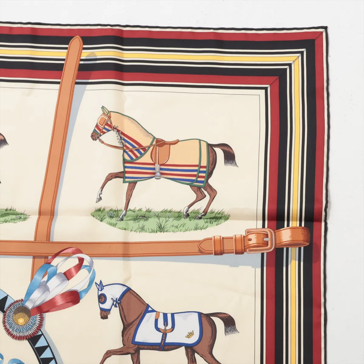 Carre 90 Couvertures et tenues de Jour (Horse Blanket Scarf), Silk, Beige, — view 3