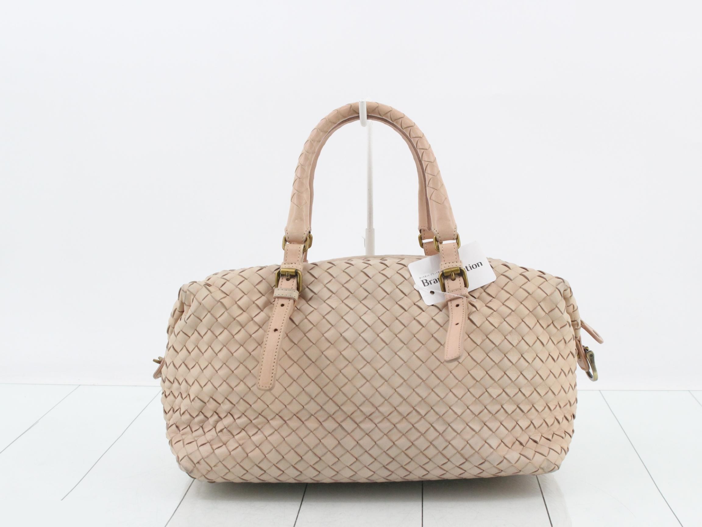 Intrecciato Mini Boston Bag, Leather, Beige — view 2