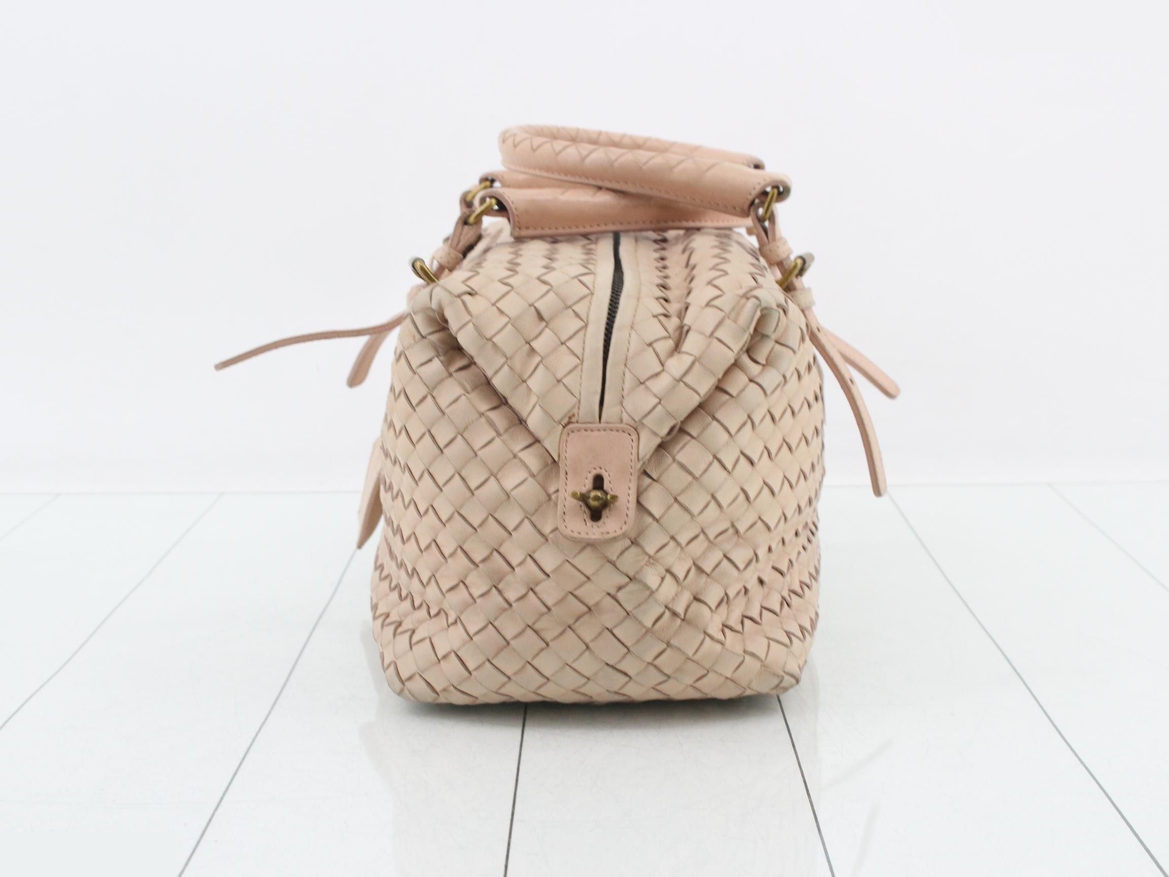 Intrecciato Mini Boston Bag, Leather, Beige — view 3