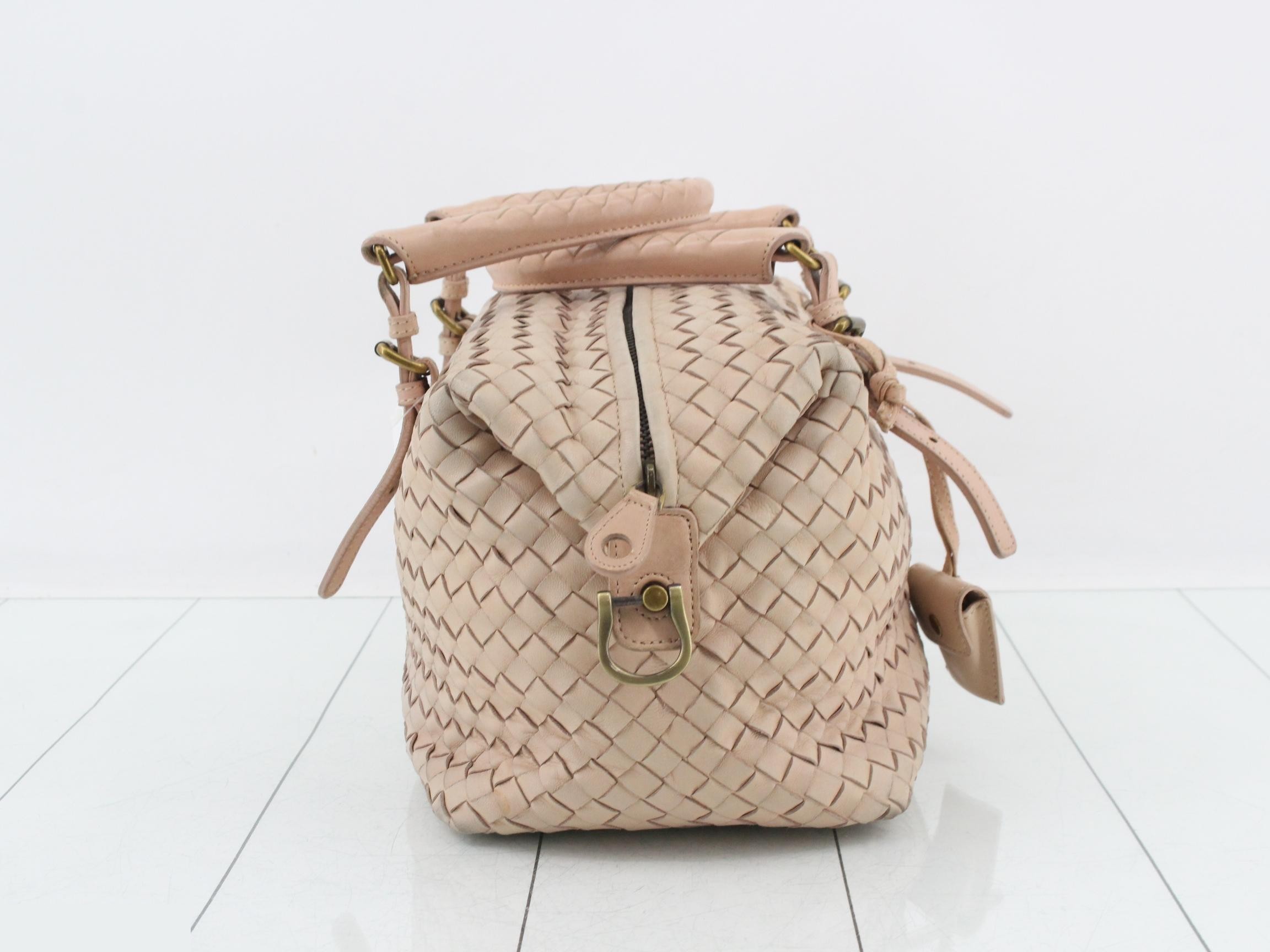 Intrecciato Mini Boston Bag, Leather, Beige — view 4