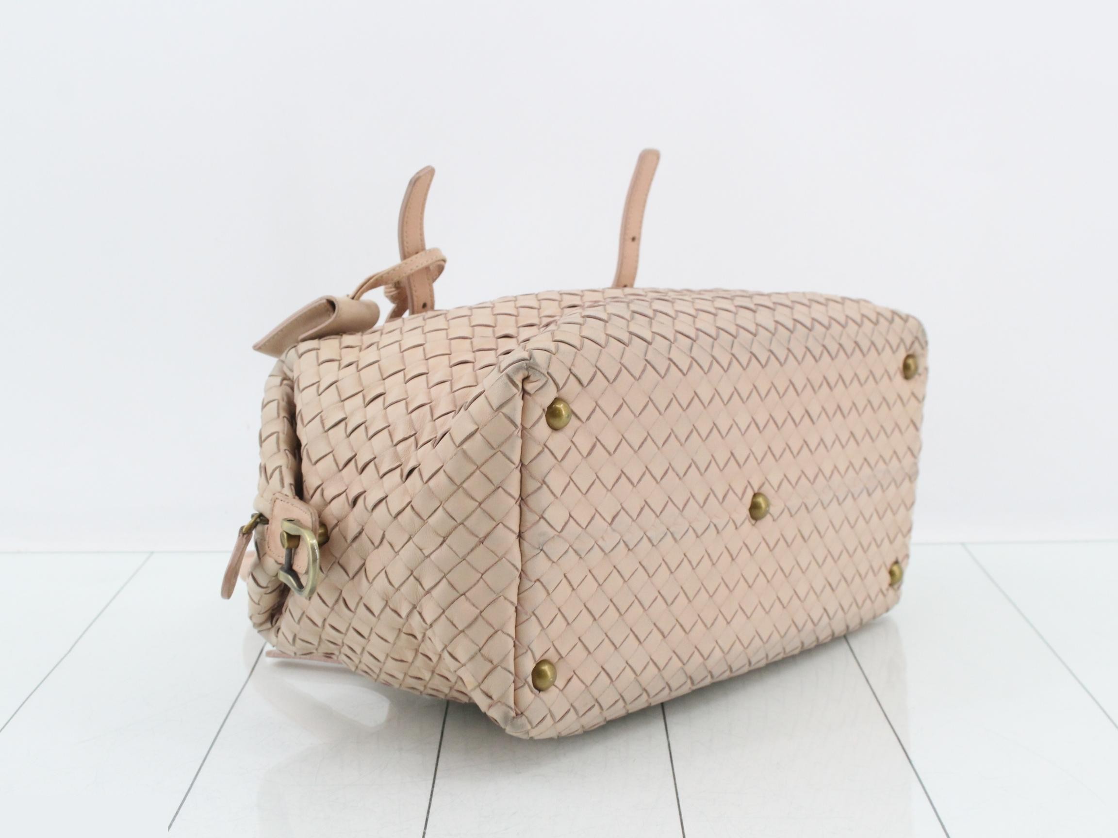 Intrecciato Mini Boston Bag, Leather, Beige — view 5