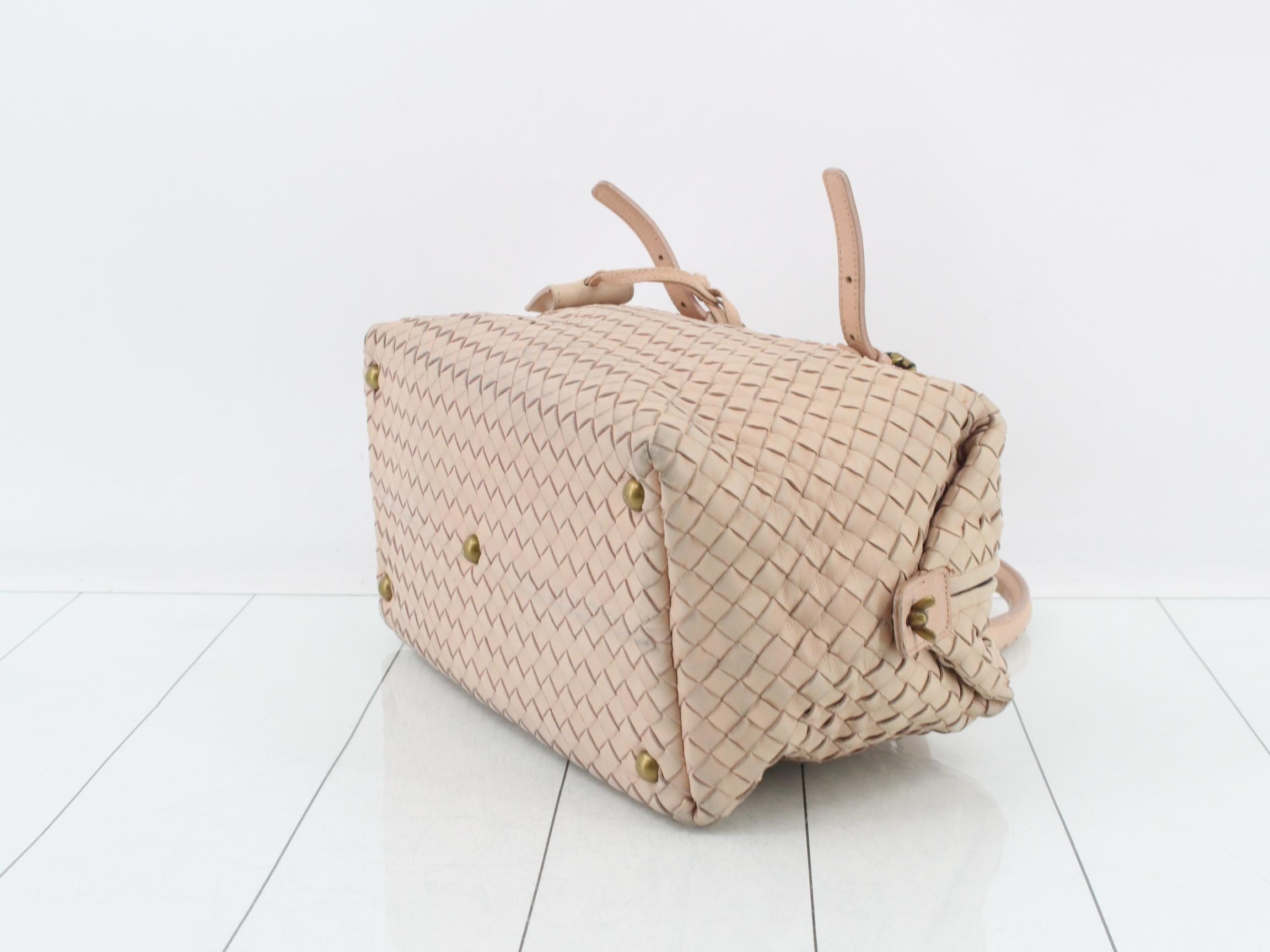 Intrecciato Mini Boston Bag, Leather, Beige — view 6