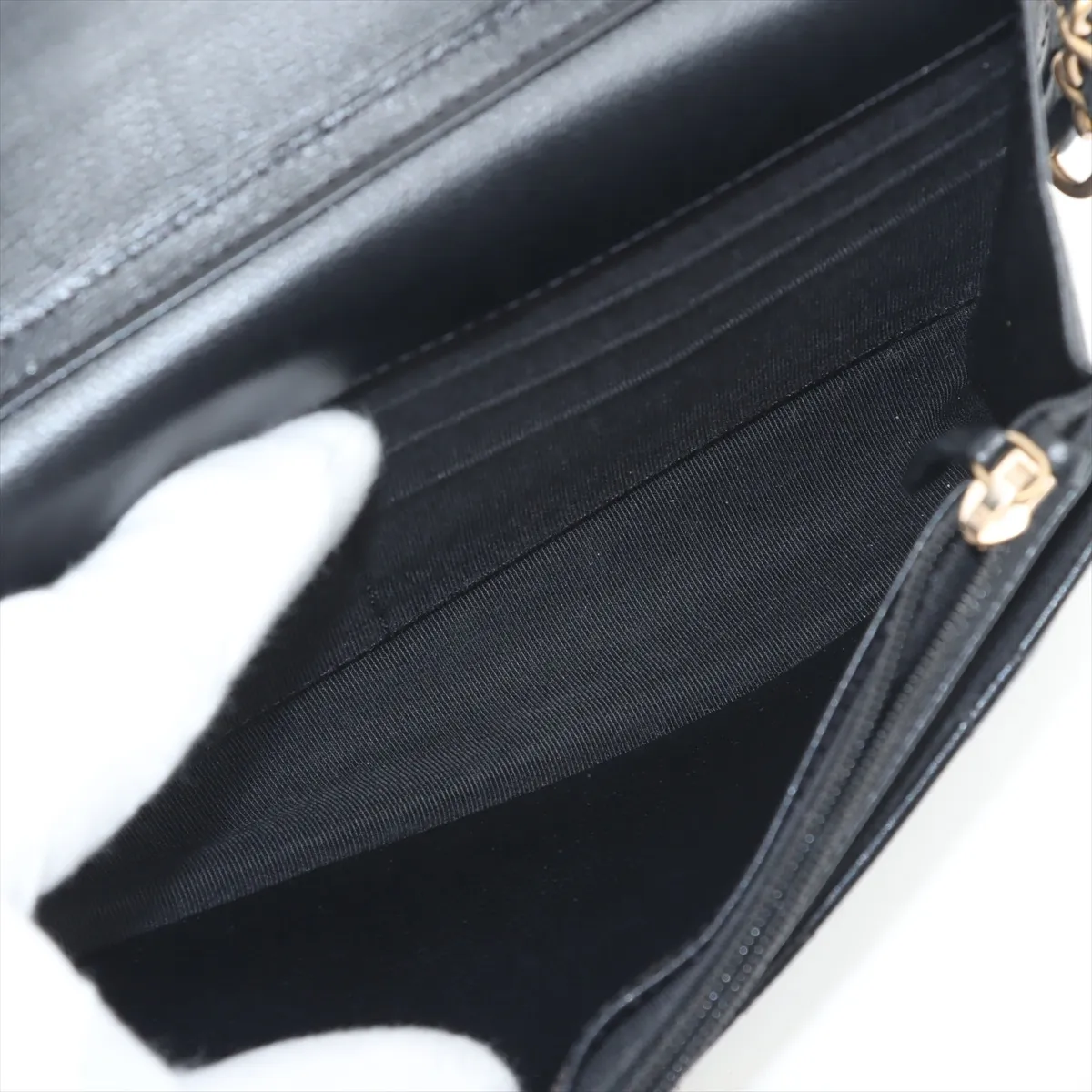 Matelasse Lambskin Chain Wallet Black Gold Hardware K38HLUTG Random Plate — view 9