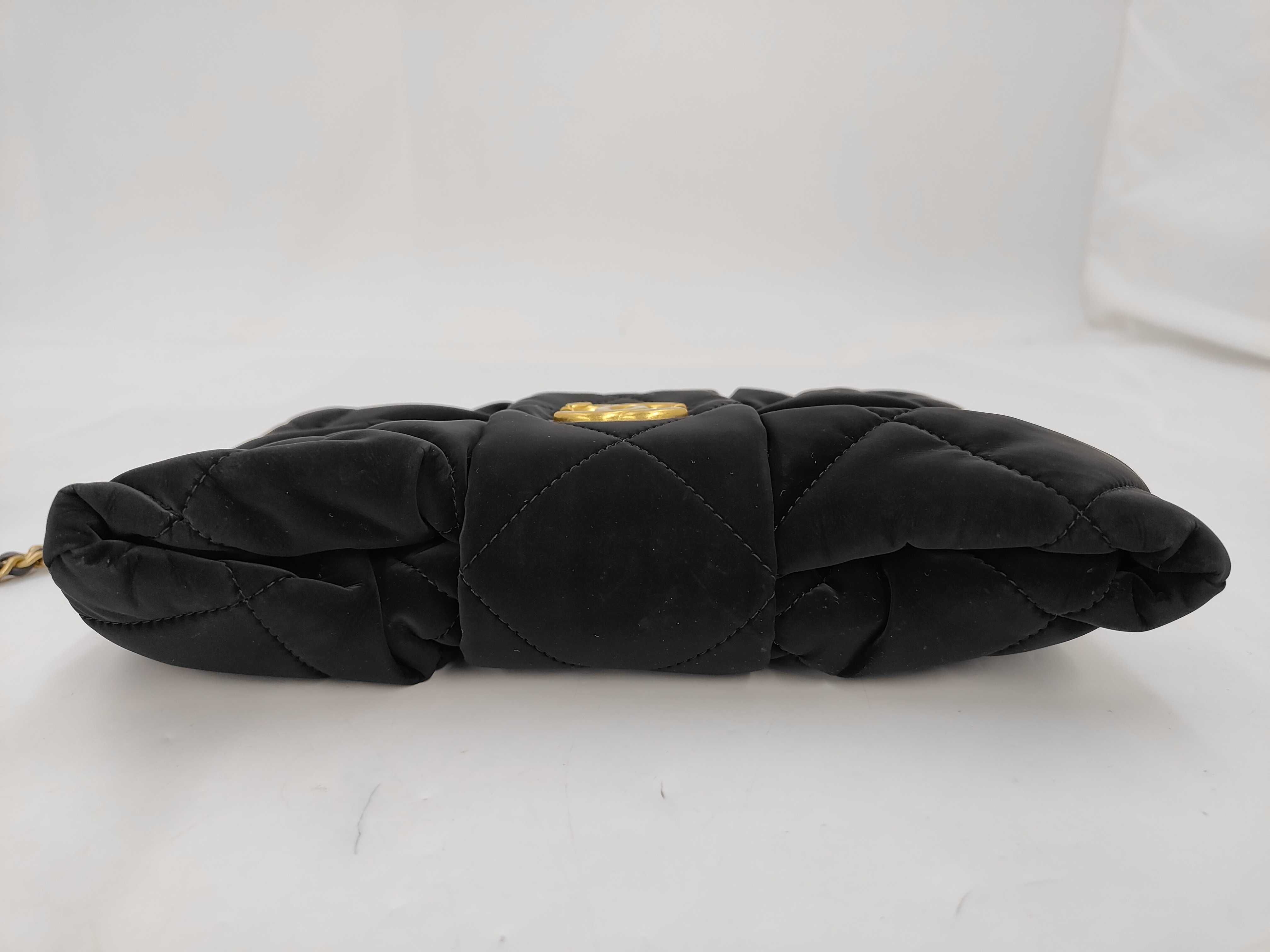 Mini Bow Bag, Velvet Effect Nylon, AS5849, Black, Gold Hardware, Shoulder Bag — view 7