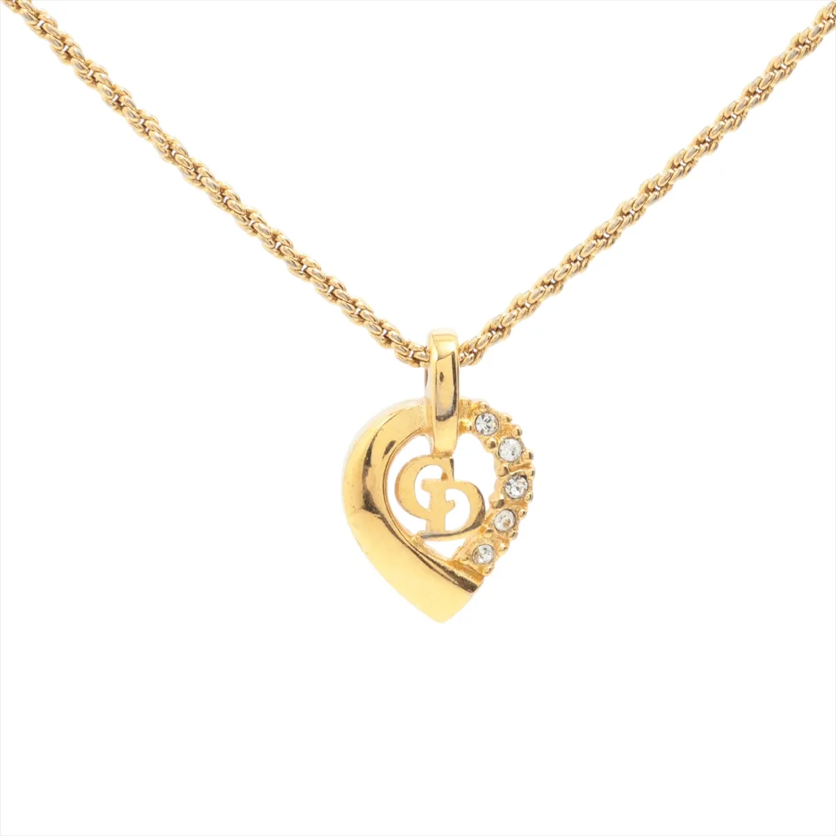CD Logo Necklace GP x Rhinestone Gold