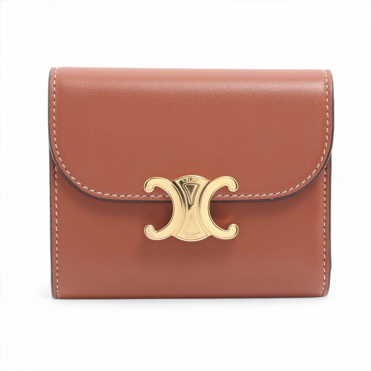 Triomphe Small Flap Wallet Leather Compact Wallet Brown