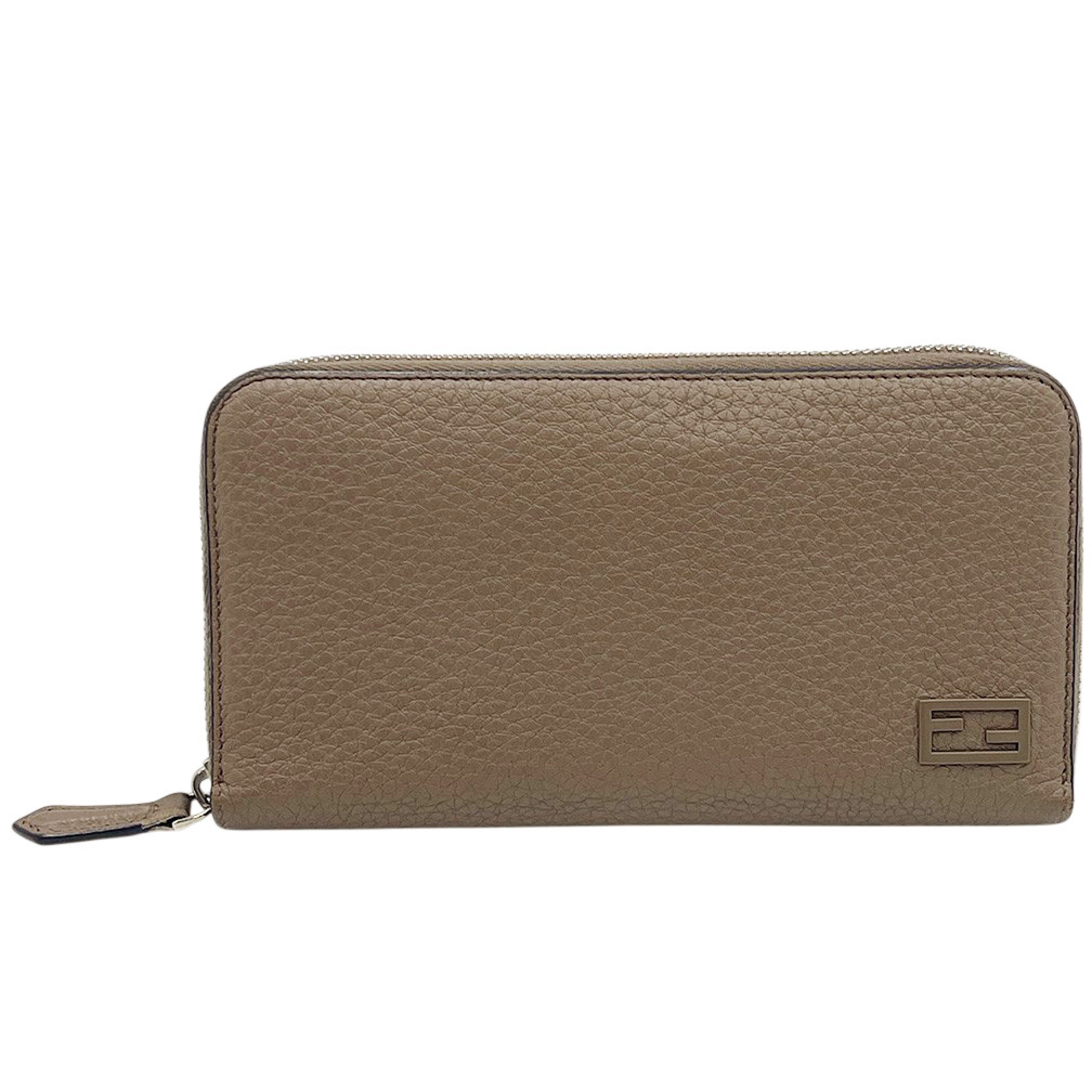 7M0210 Zip-Around Wallet, Leather, Genuine Leather, Logo Accent, Taupe.
