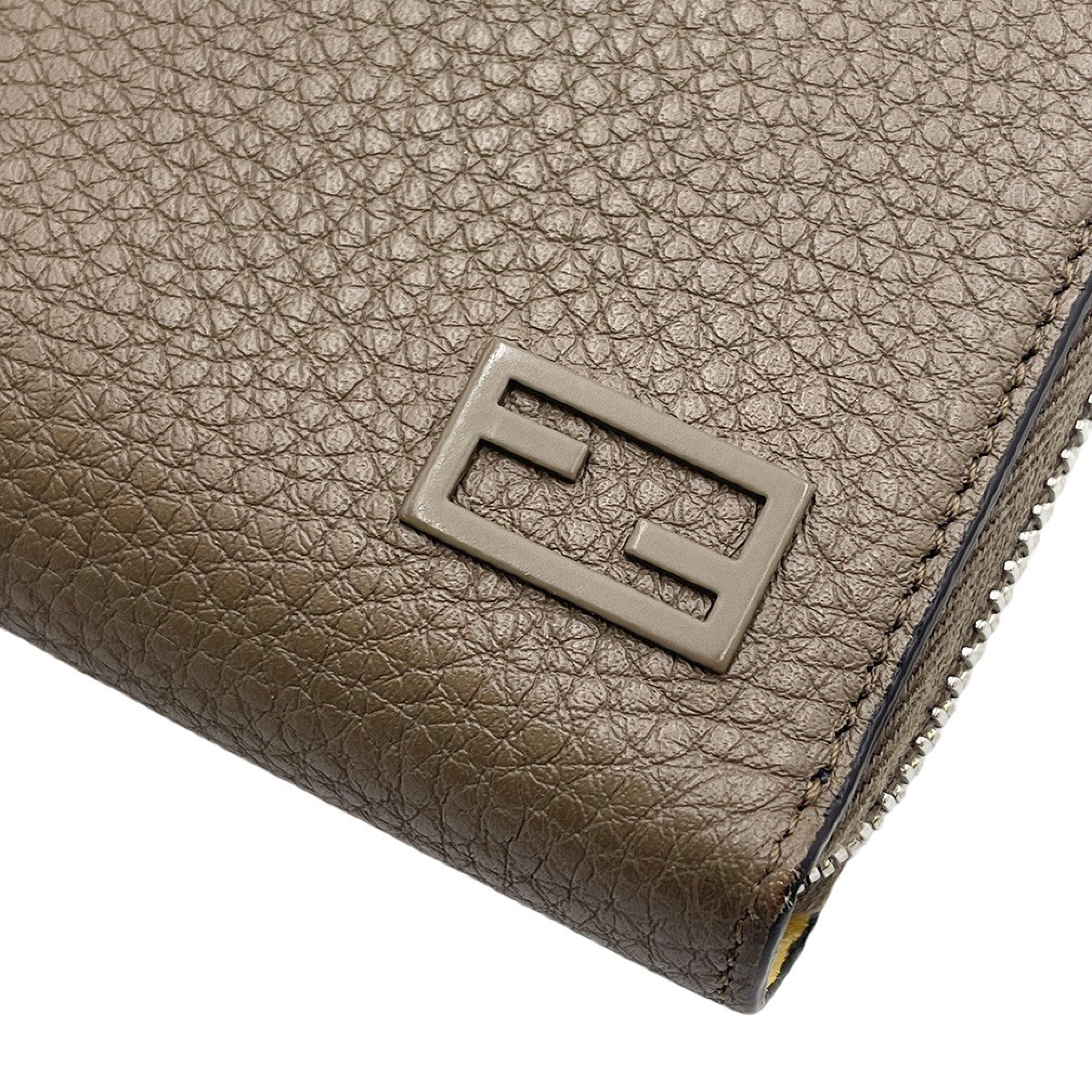 7M0210 Zip-Around Wallet, Leather, Genuine Leather, Logo Accent, Taupe. — view 3