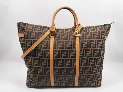 Zucca pattern canvas and leather bag, brown tote bag