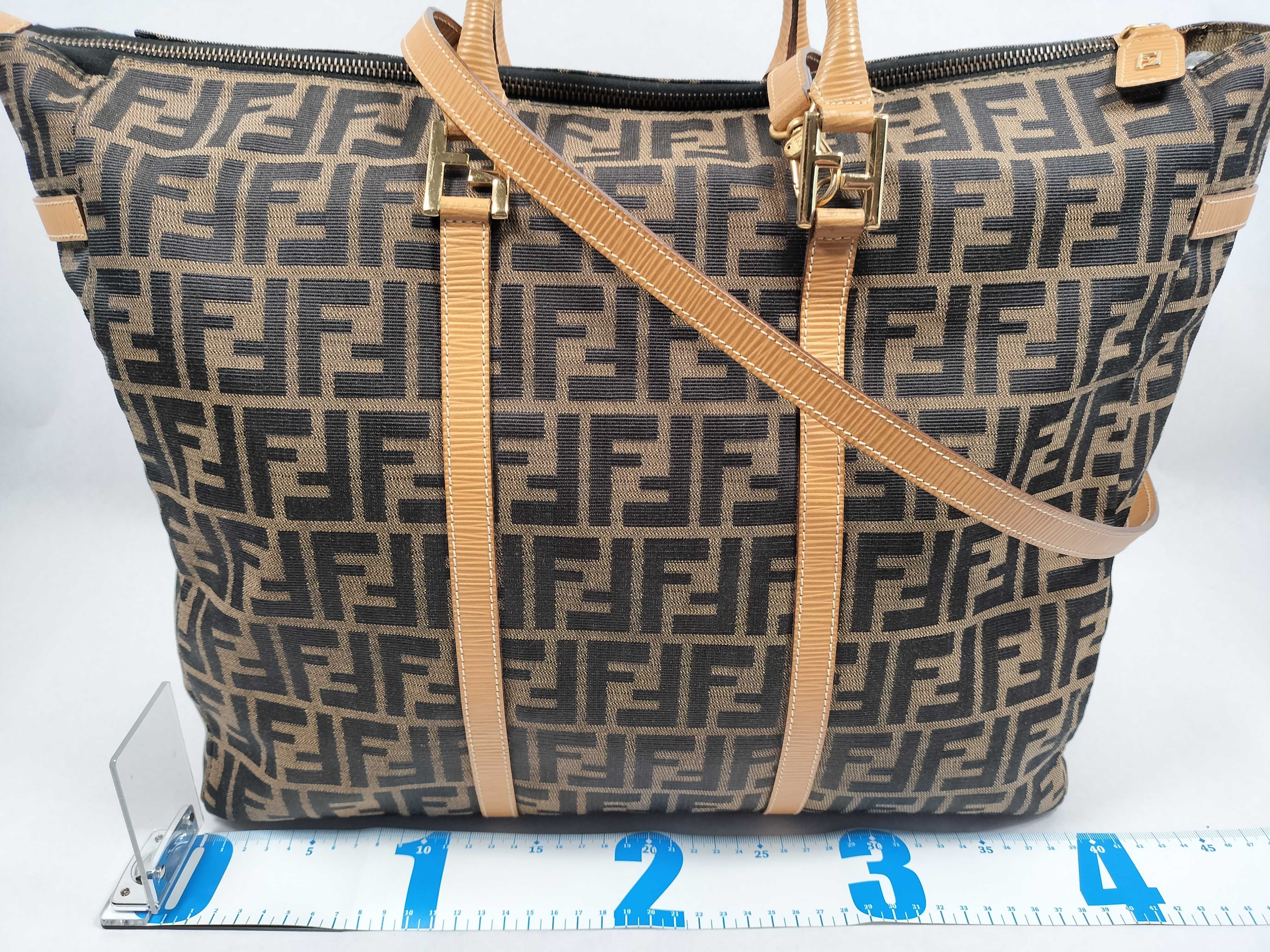 Zucca pattern canvas and leather bag, brown tote bag — view 2