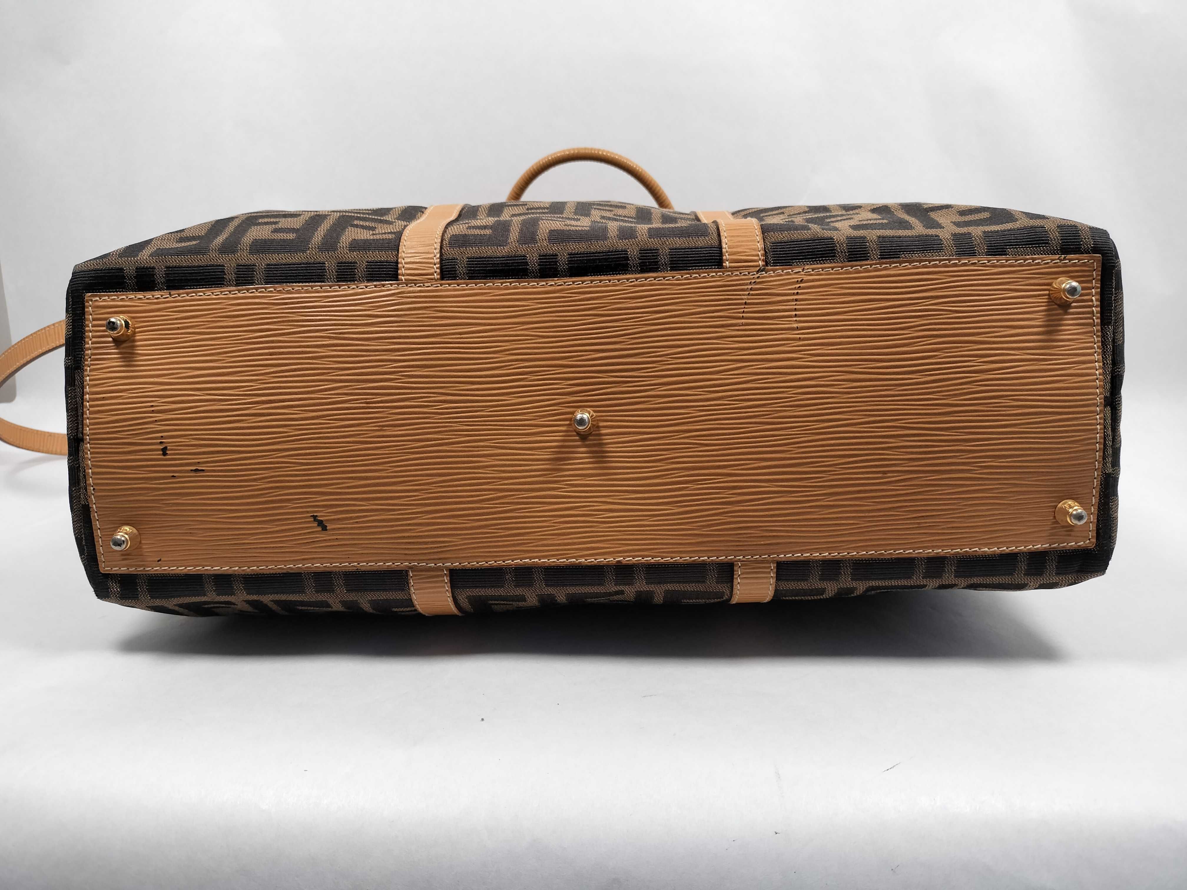 Zucca pattern canvas and leather bag, brown tote bag — view 7