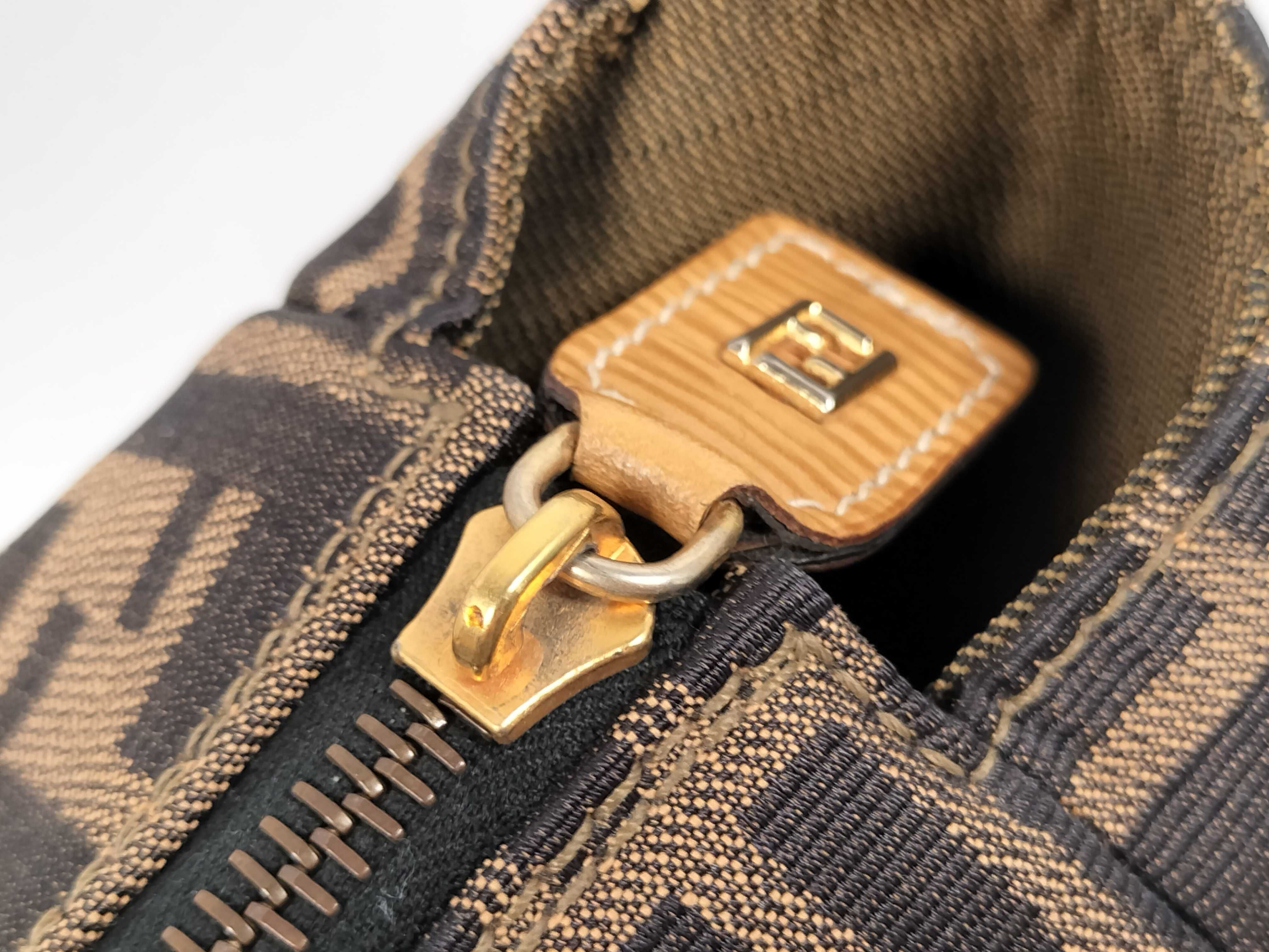 Zucca pattern canvas and leather bag, brown tote bag — view 9