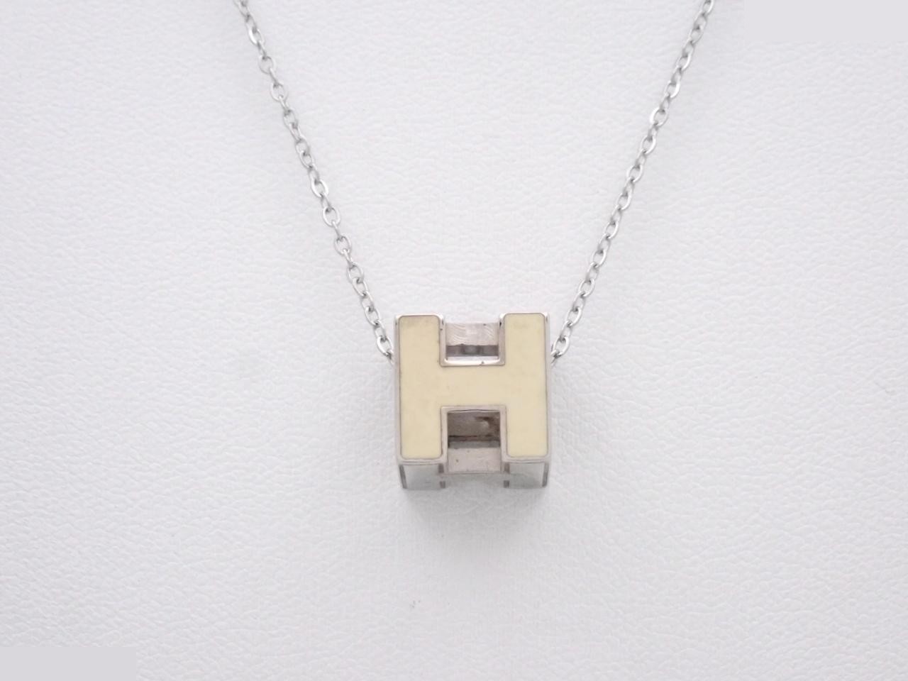 Necklace, Cage d'H, H-cube, White, Silver