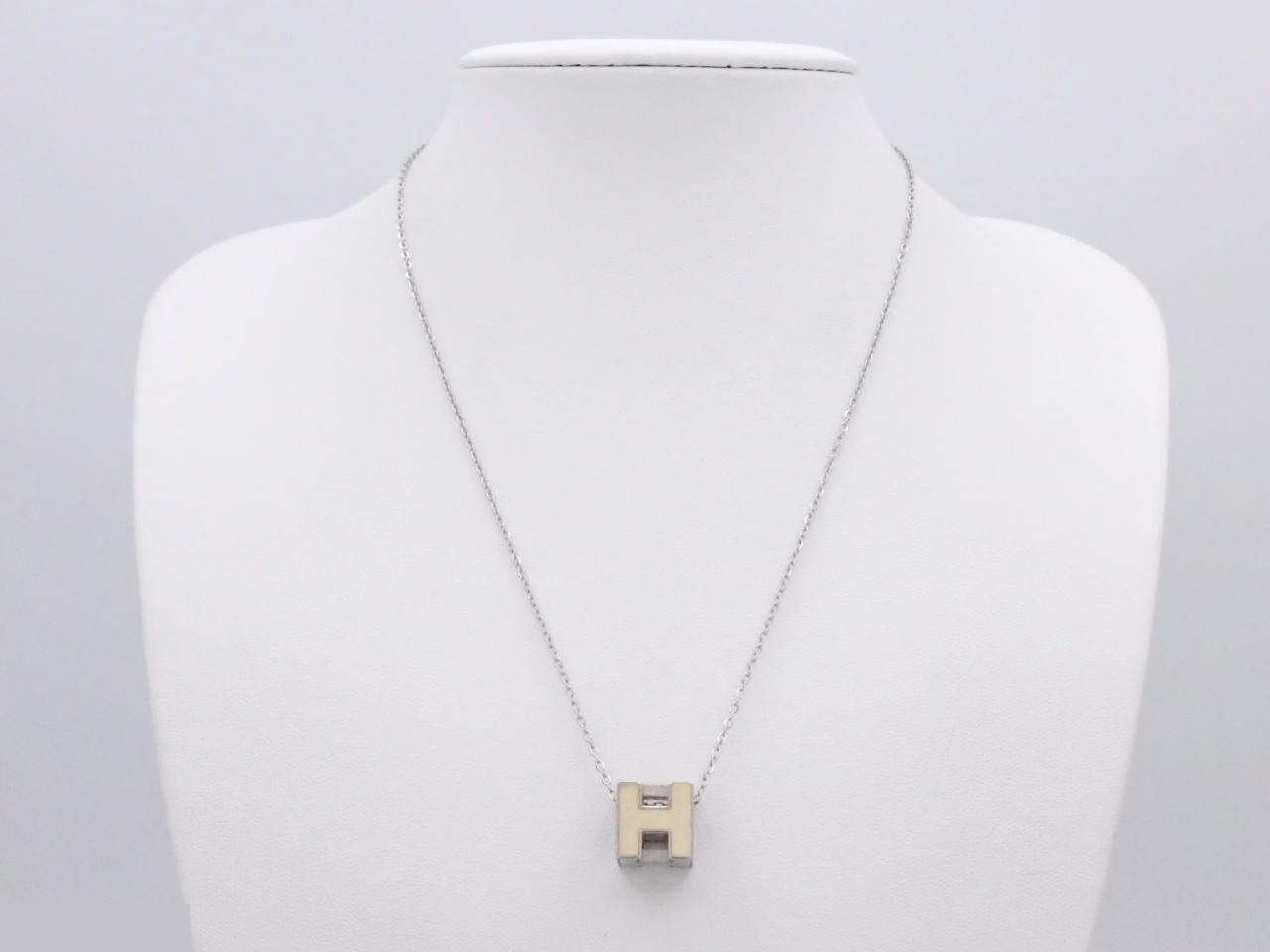 Necklace, Cage d'H, H-cube, White, Silver — view 3