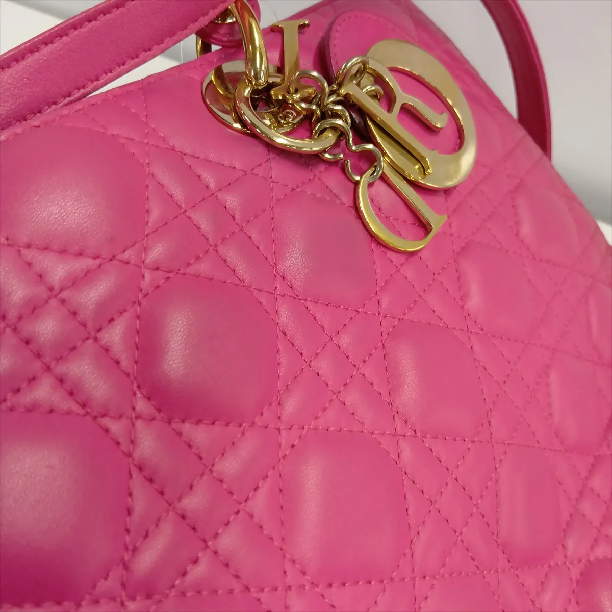 Lady Dior Cannage Large Leather 2-Way Handbag Pink — view 12