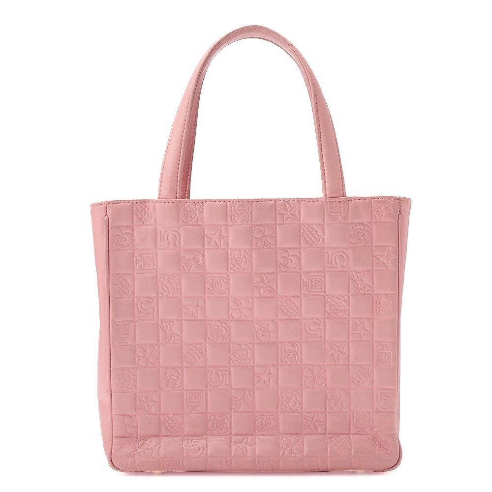 Chocolate bar lambskin tote bag with Coco mark, pink, gold hardware, item number 8. — view 2