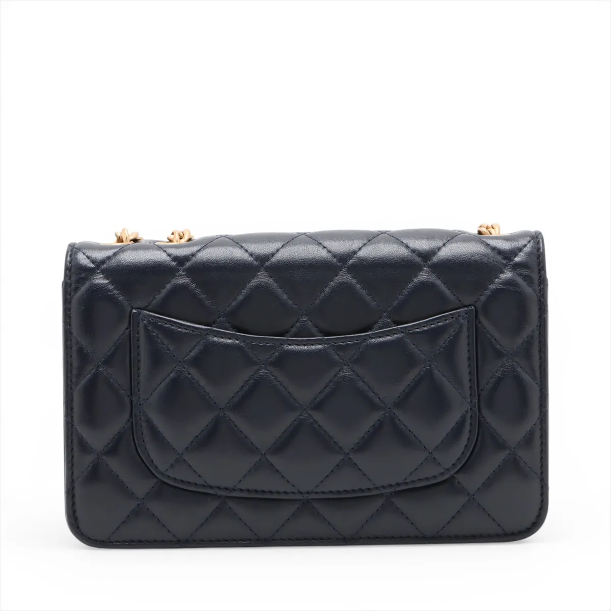 Matelasse Lambskin Chain Shoulder Bag Navy Gold Hardware JPPECT0L Random Plate — view 2