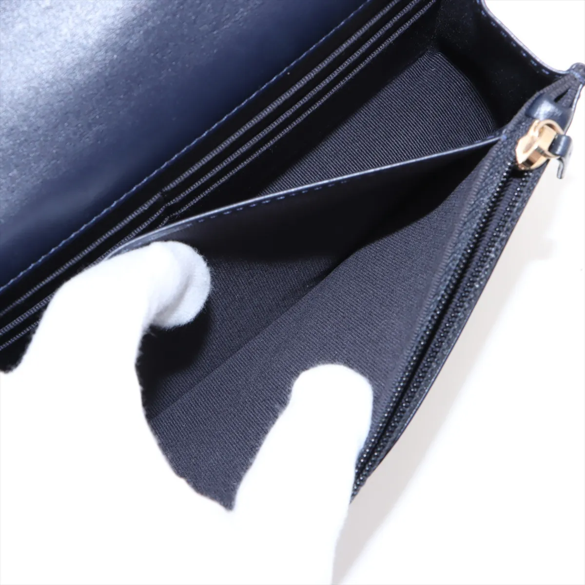 Matelasse Lambskin Chain Shoulder Bag Navy Gold Hardware JPPECT0L Random Plate — view 7