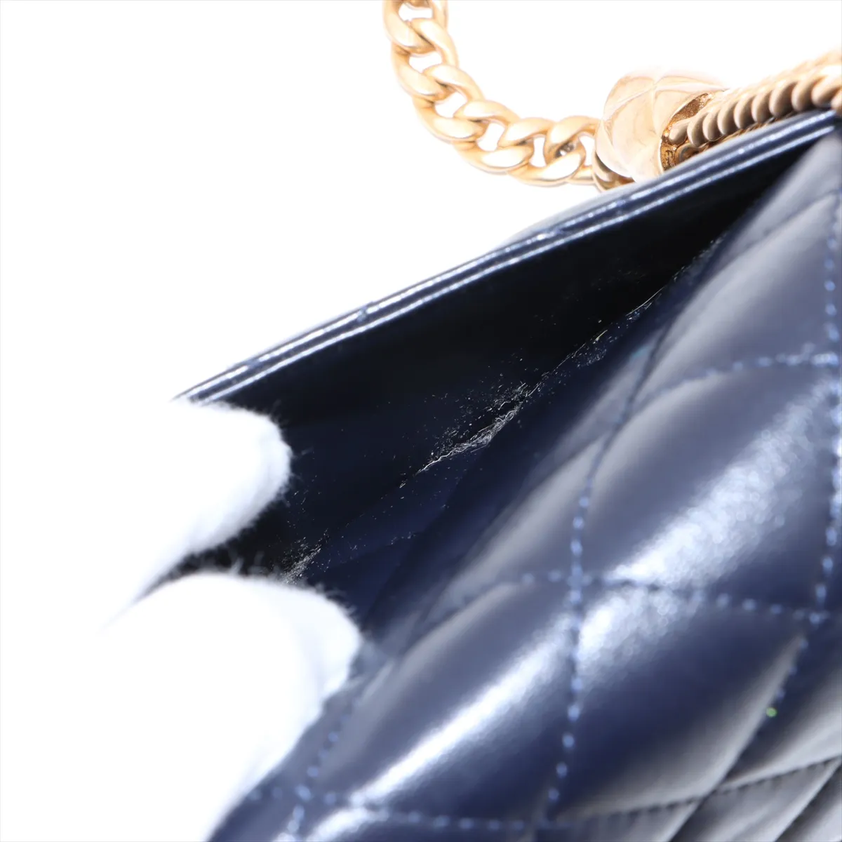 Matelasse Lambskin Chain Shoulder Bag Navy Gold Hardware JPPECT0L Random Plate — view 10