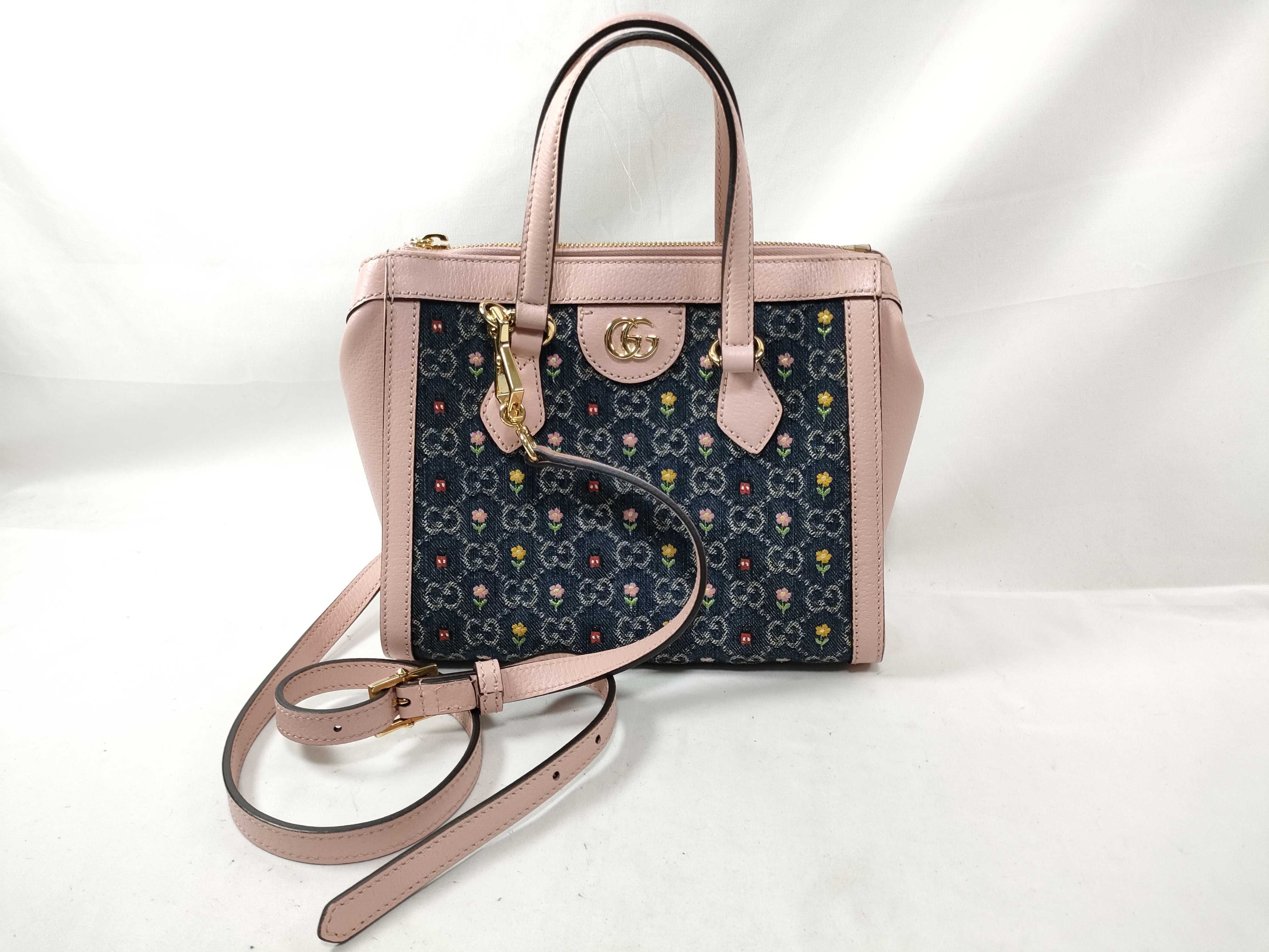 GG Supreme Ophidia Denim x Leather 2-Way Handbag Navy x Pink 547551 Handbag