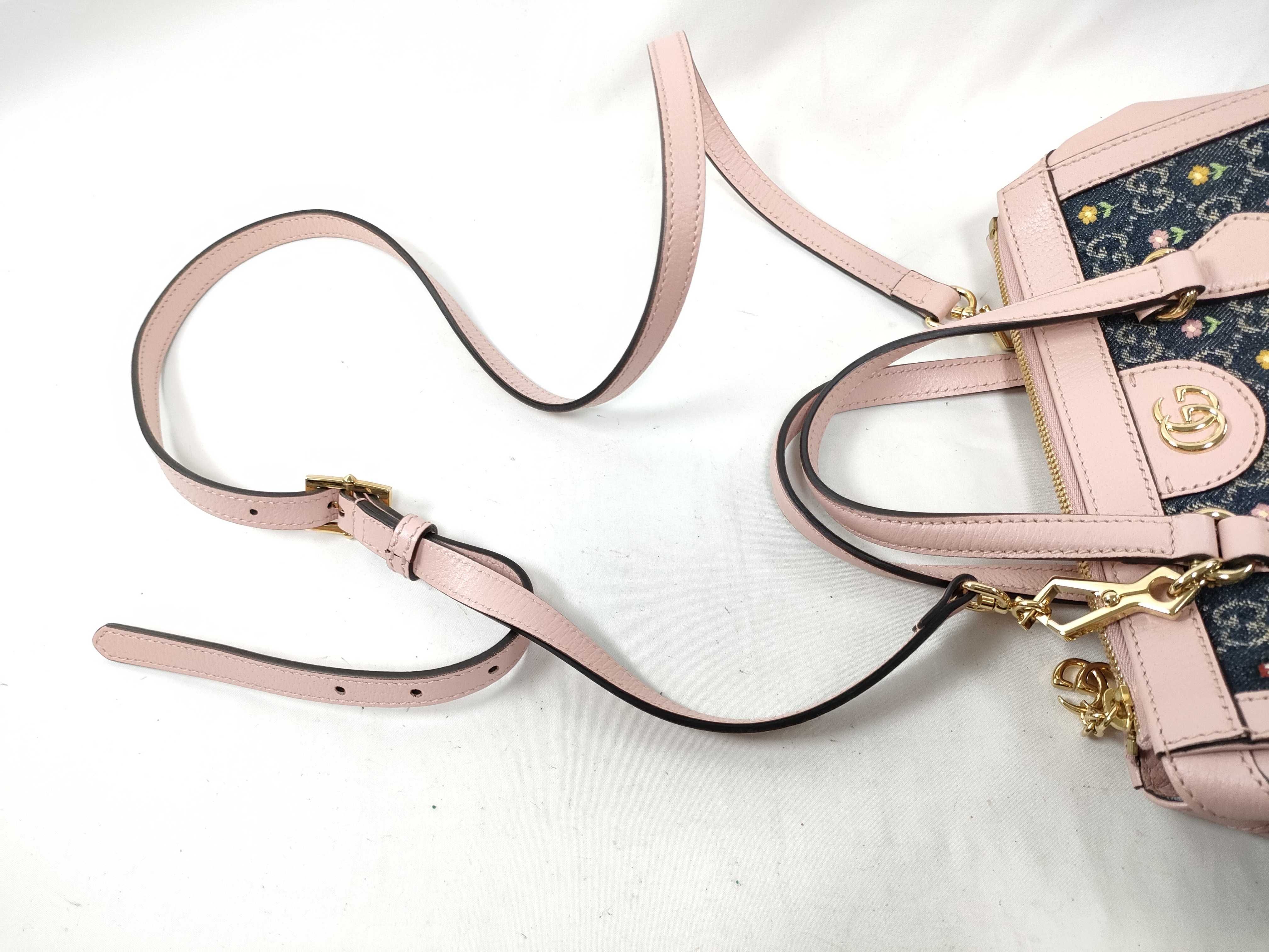 GG Supreme Ophidia Denim x Leather 2-Way Handbag Navy x Pink 547551 Handbag — view 3