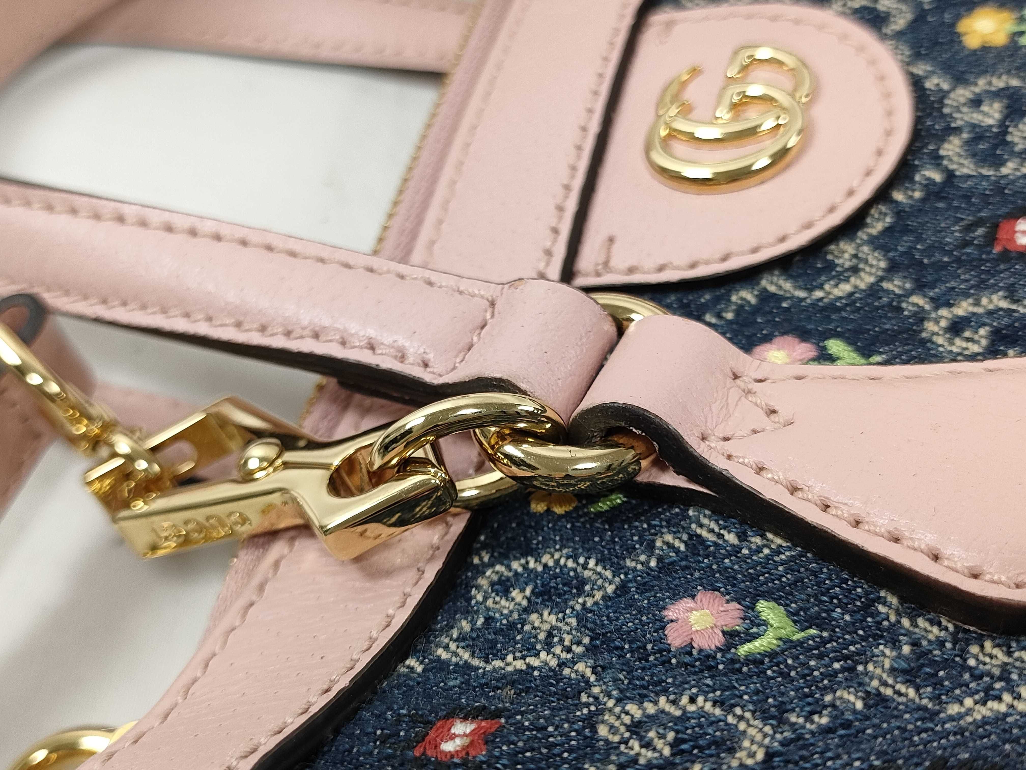 GG Supreme Ophidia Denim x Leather 2-Way Handbag Navy x Pink 547551 Handbag — view 5