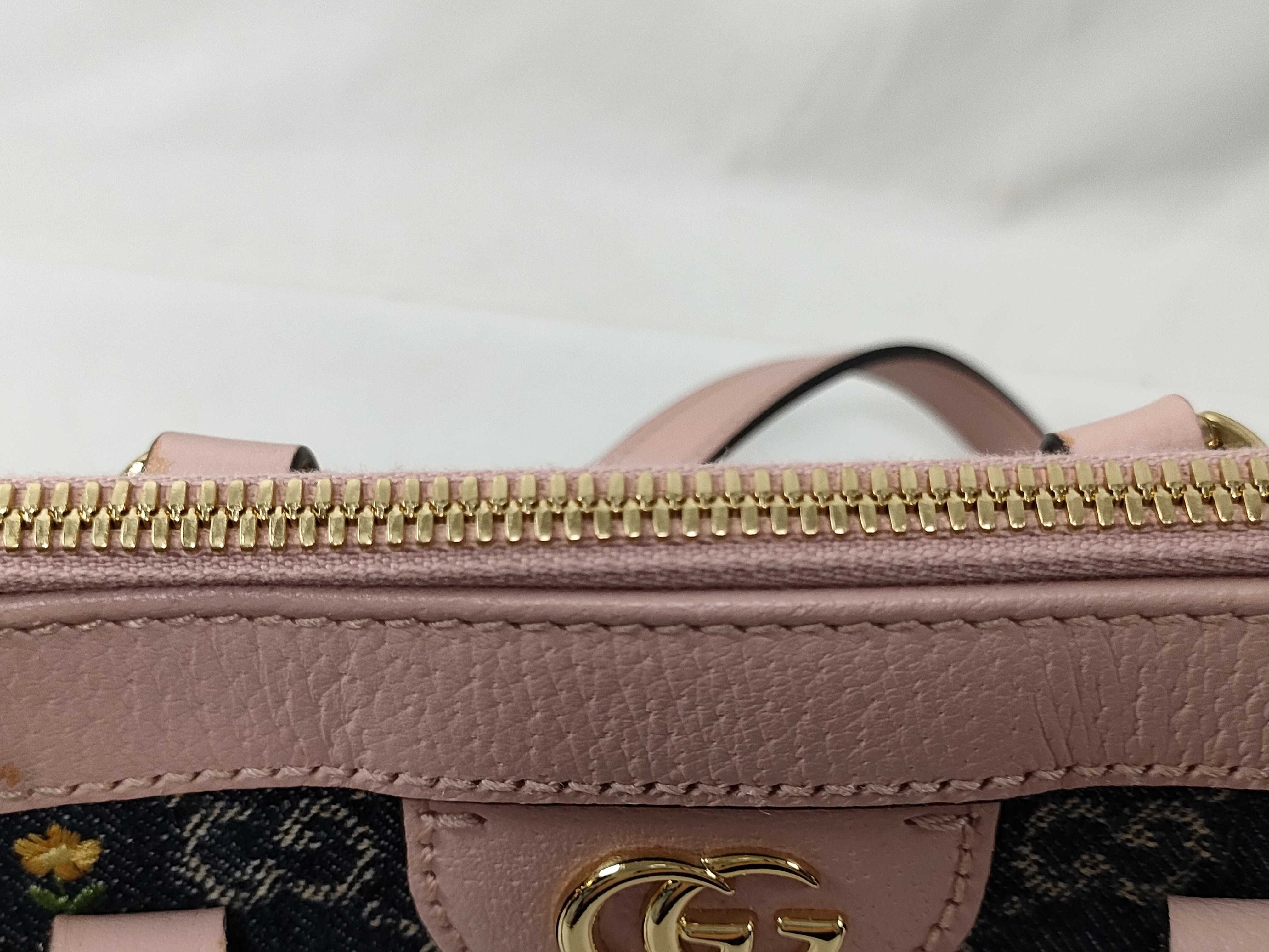 GG Supreme Ophidia Denim x Leather 2-Way Handbag Navy x Pink 547551 Handbag — view 9