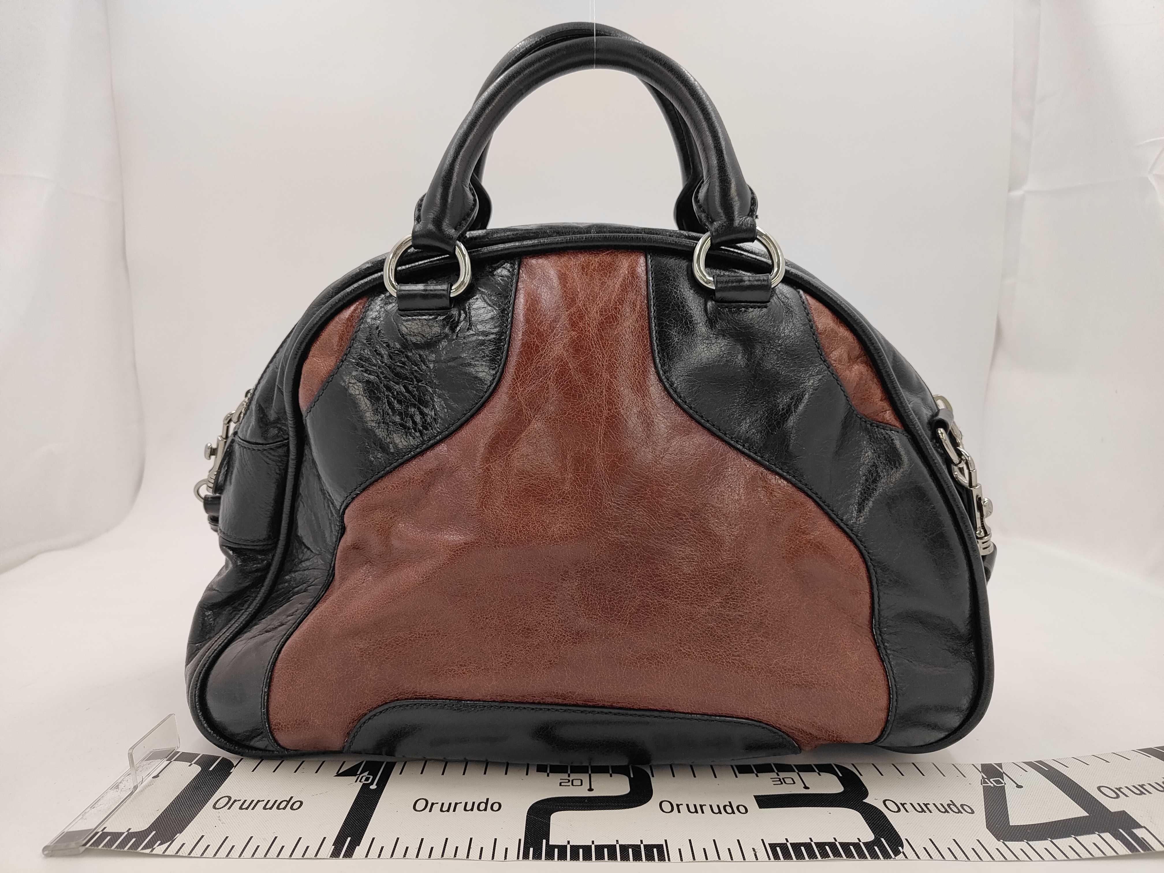 Leather 2-way Bicolor Bowling Y2K Shoulder Bag — view 2