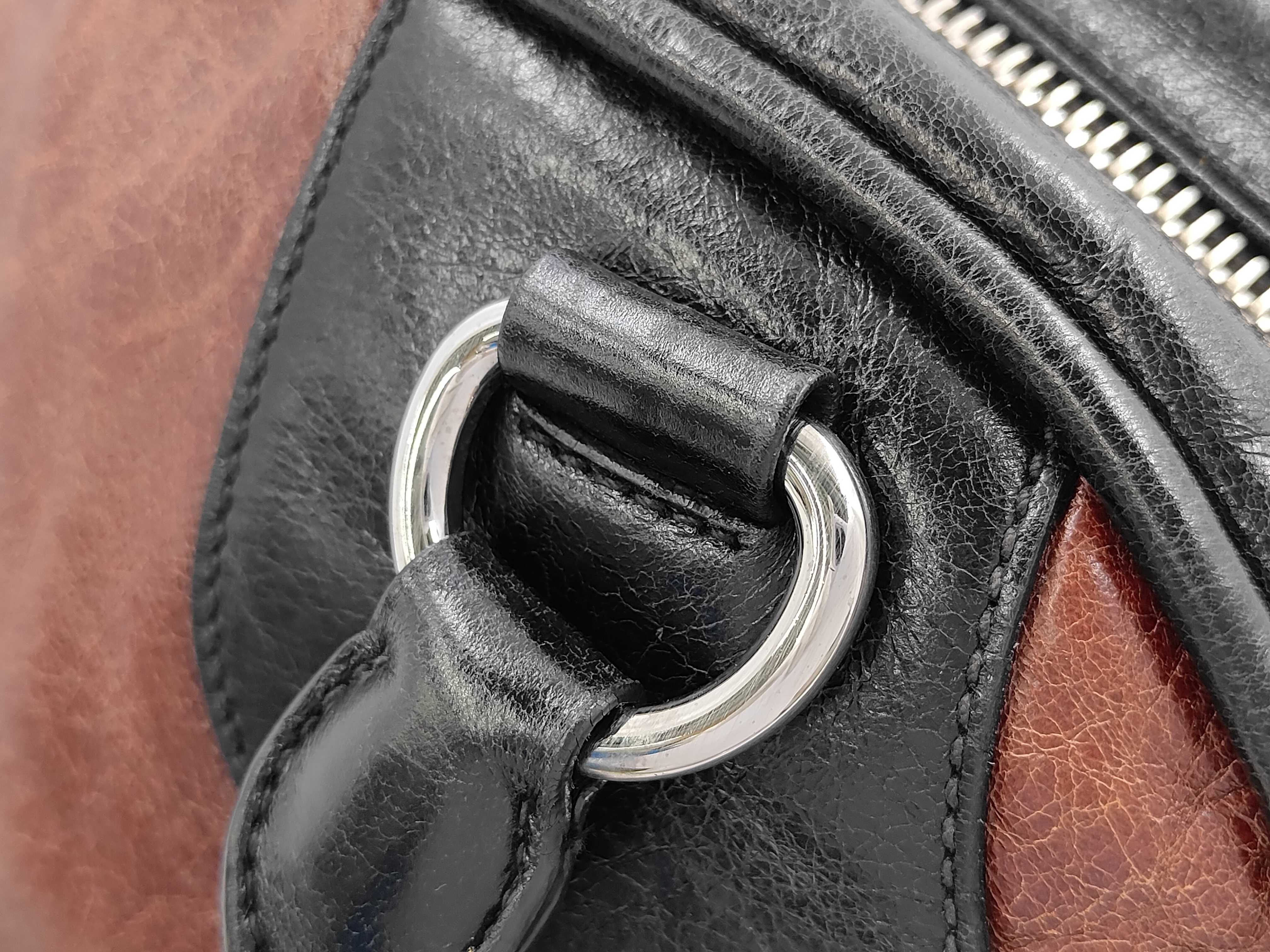 Leather 2-way Bicolor Bowling Y2K Shoulder Bag — view 5