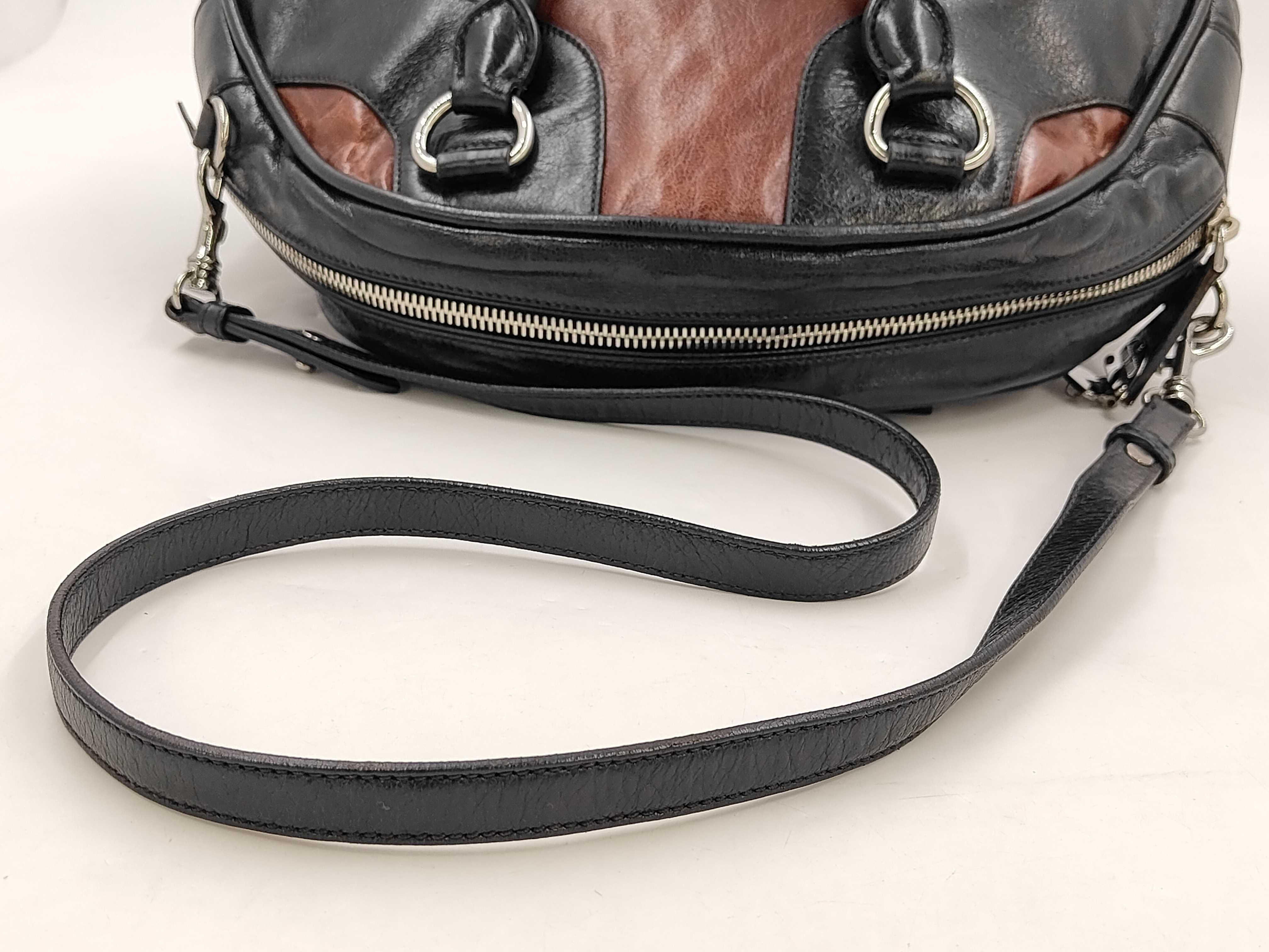 Leather 2-way Bicolor Bowling Y2K Shoulder Bag — view 6