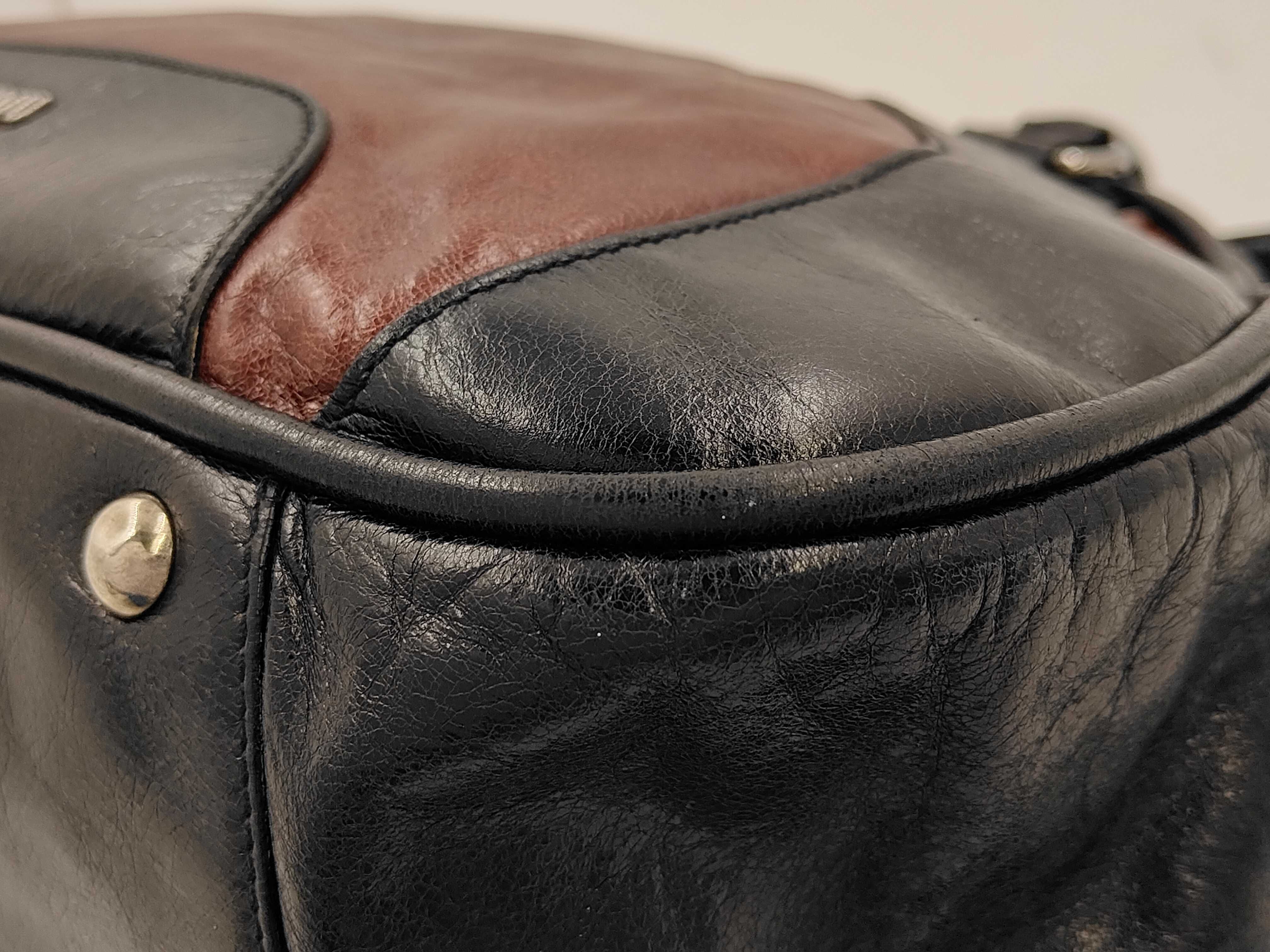 Leather 2-way Bicolor Bowling Y2K Shoulder Bag — view 7