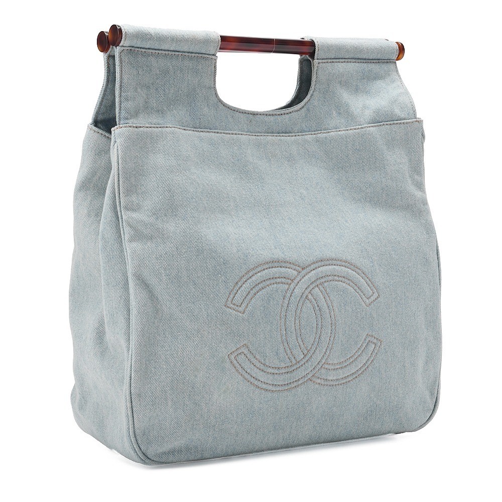 Denim tote bag with Coco Mark logo, blue, gold hardware, model number 4. — view 3