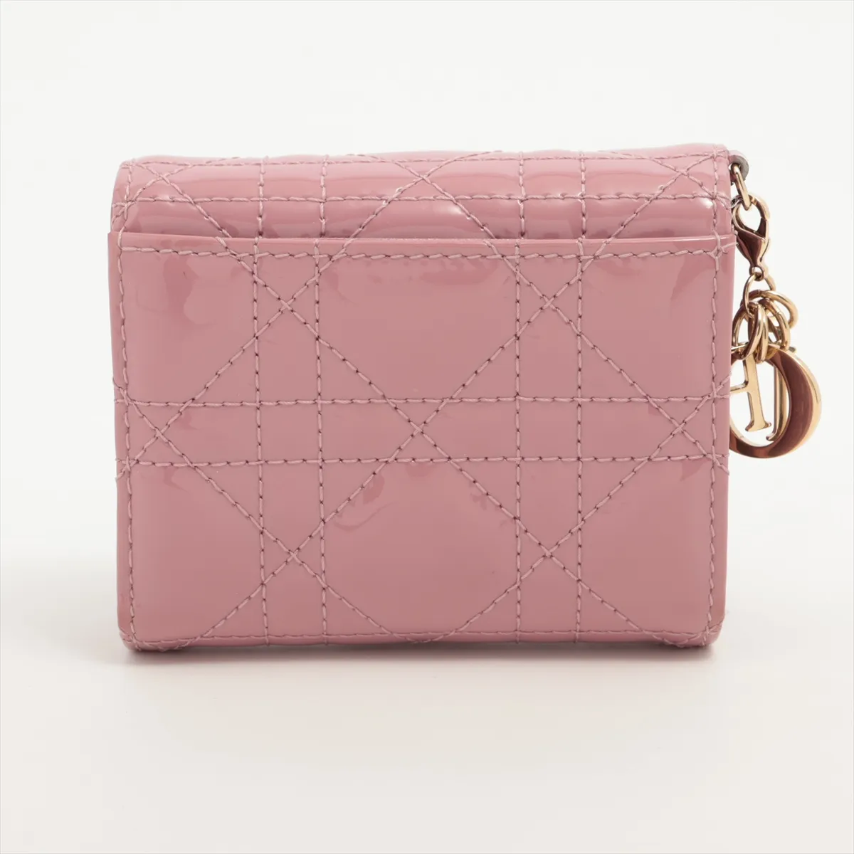 Lady Dior Cannage Patent Leather Compact Wallet Pink — view 2