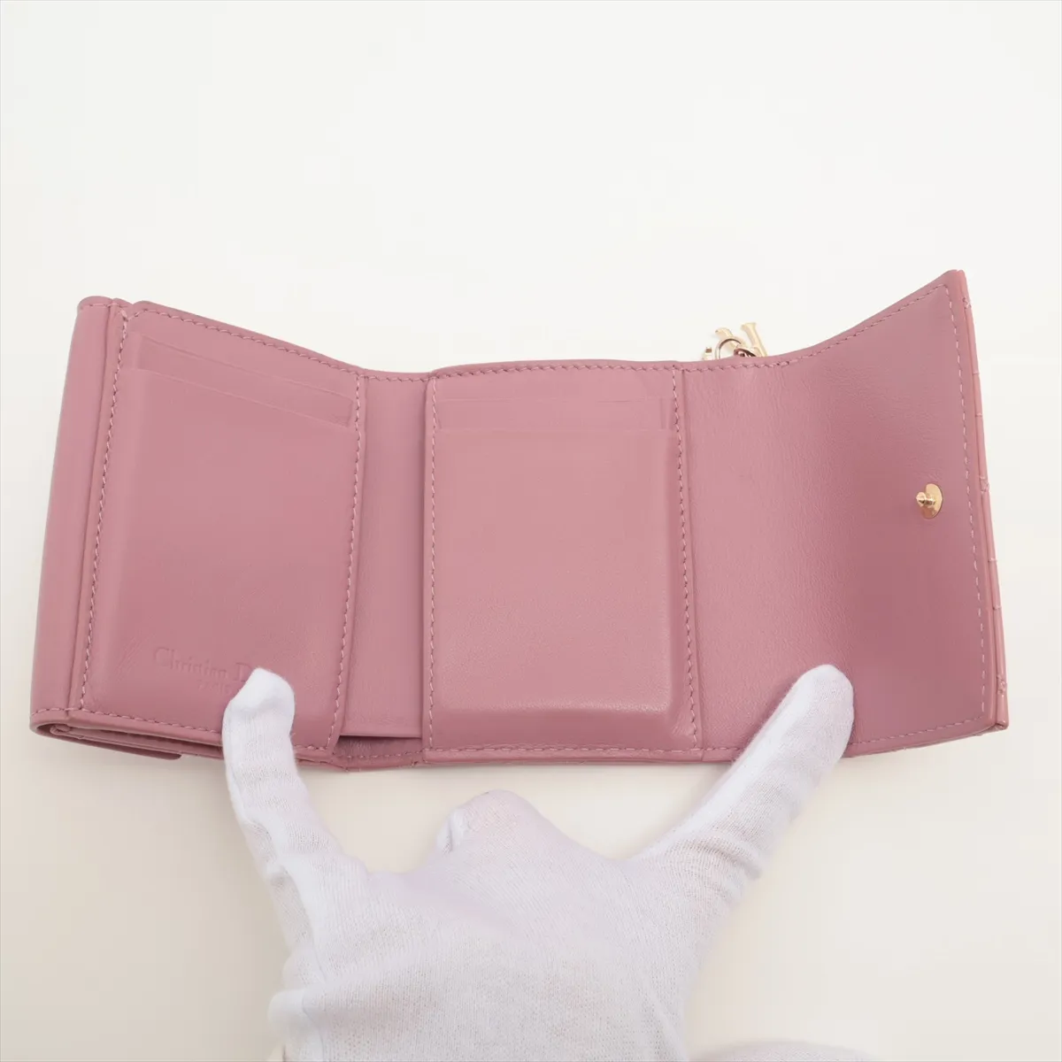 Lady Dior Cannage Patent Leather Compact Wallet Pink — view 4