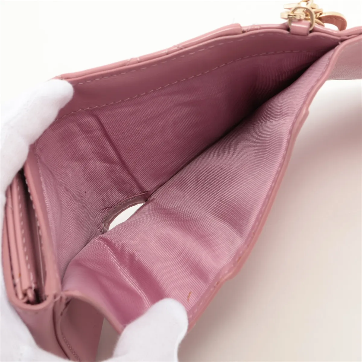 Lady Dior Cannage Patent Leather Compact Wallet Pink — view 6