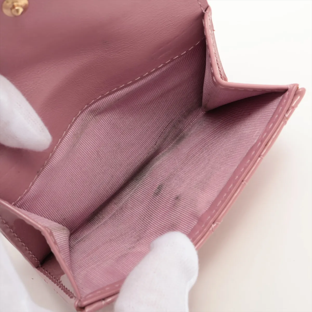 Lady Dior Cannage Patent Leather Compact Wallet Pink — view 7