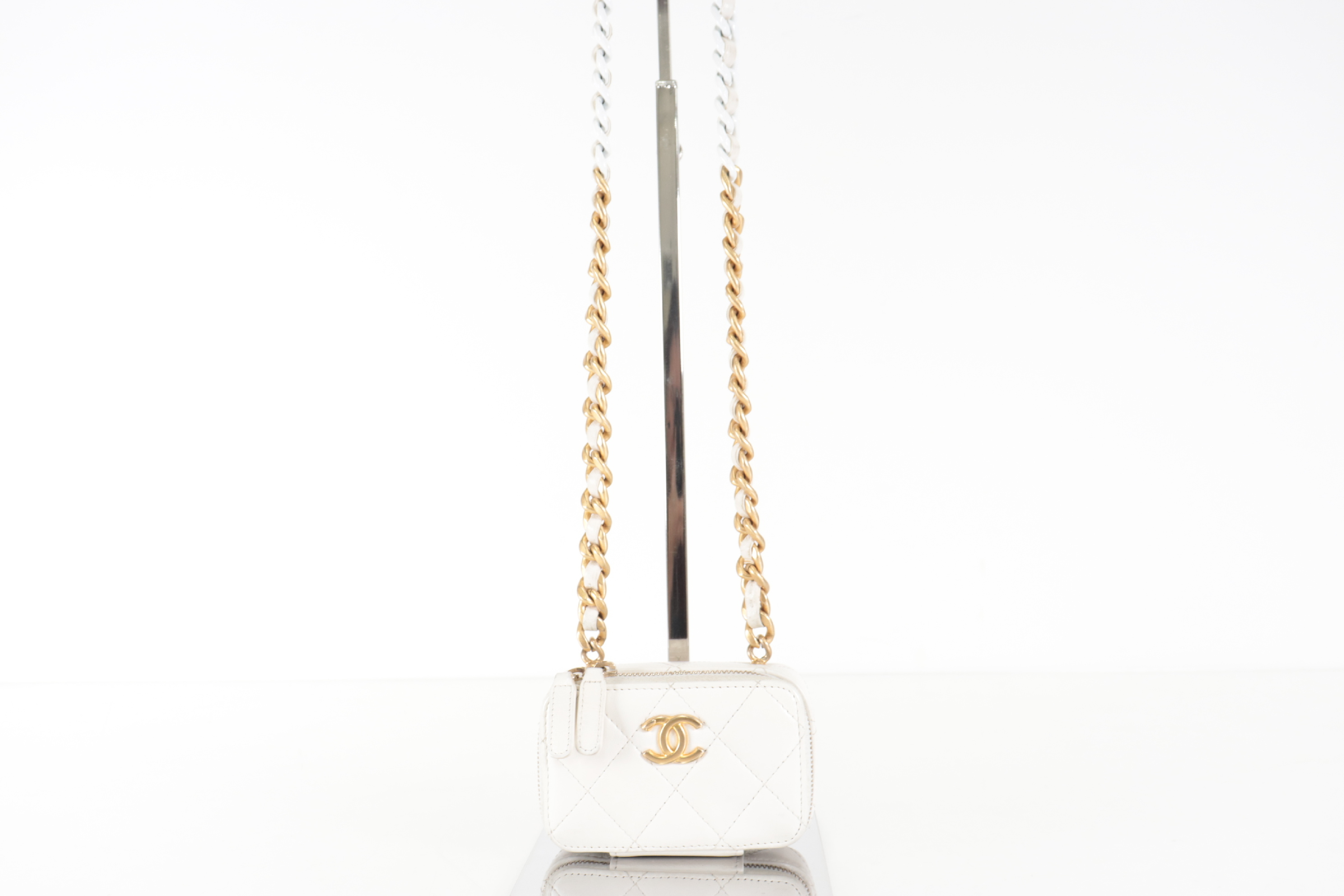 Lambskin Mini Combination Chain Shoulder Bag, White, Serial Number 32 — view 2