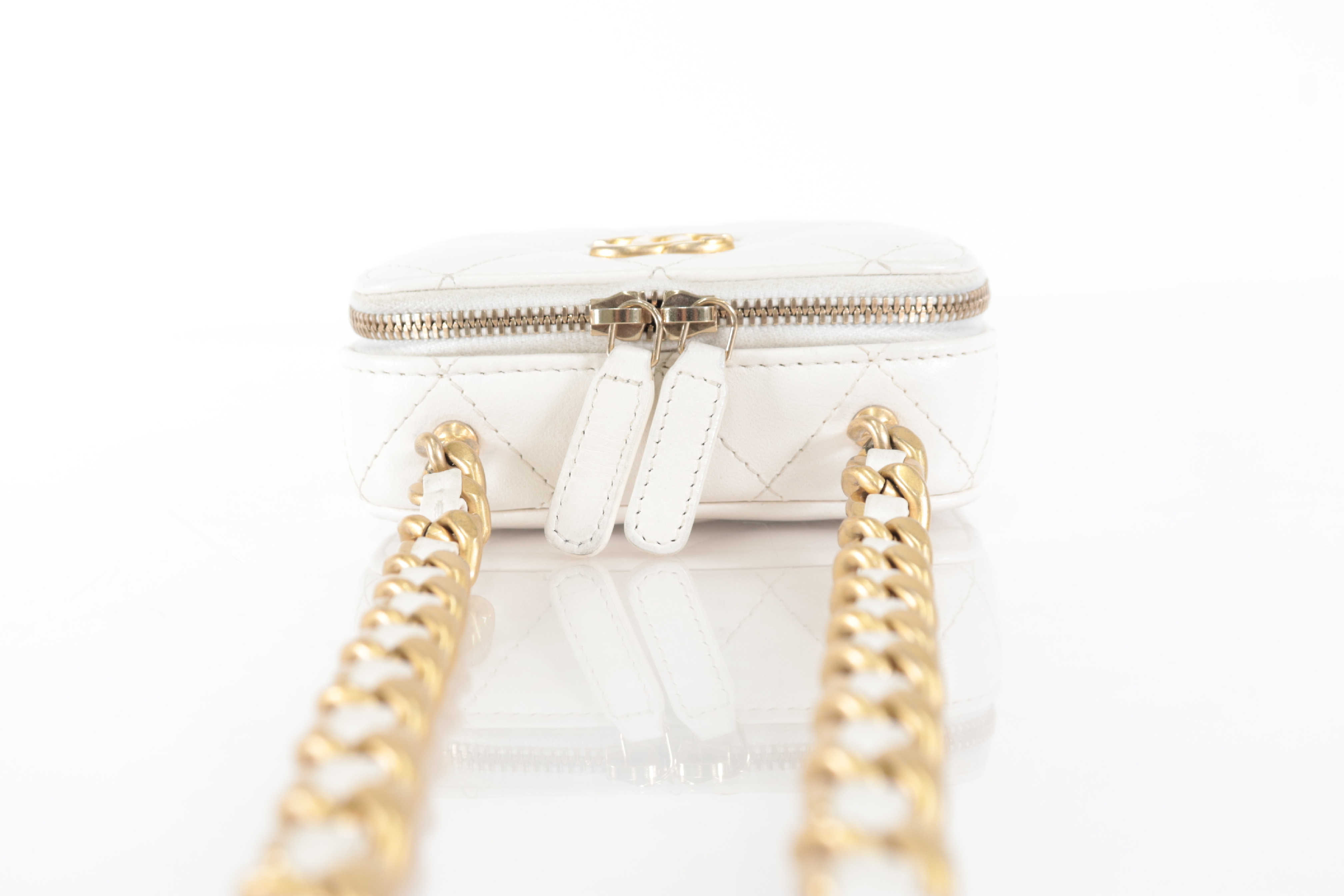 Lambskin Mini Combination Chain Shoulder Bag, White, Serial Number 32 — view 6