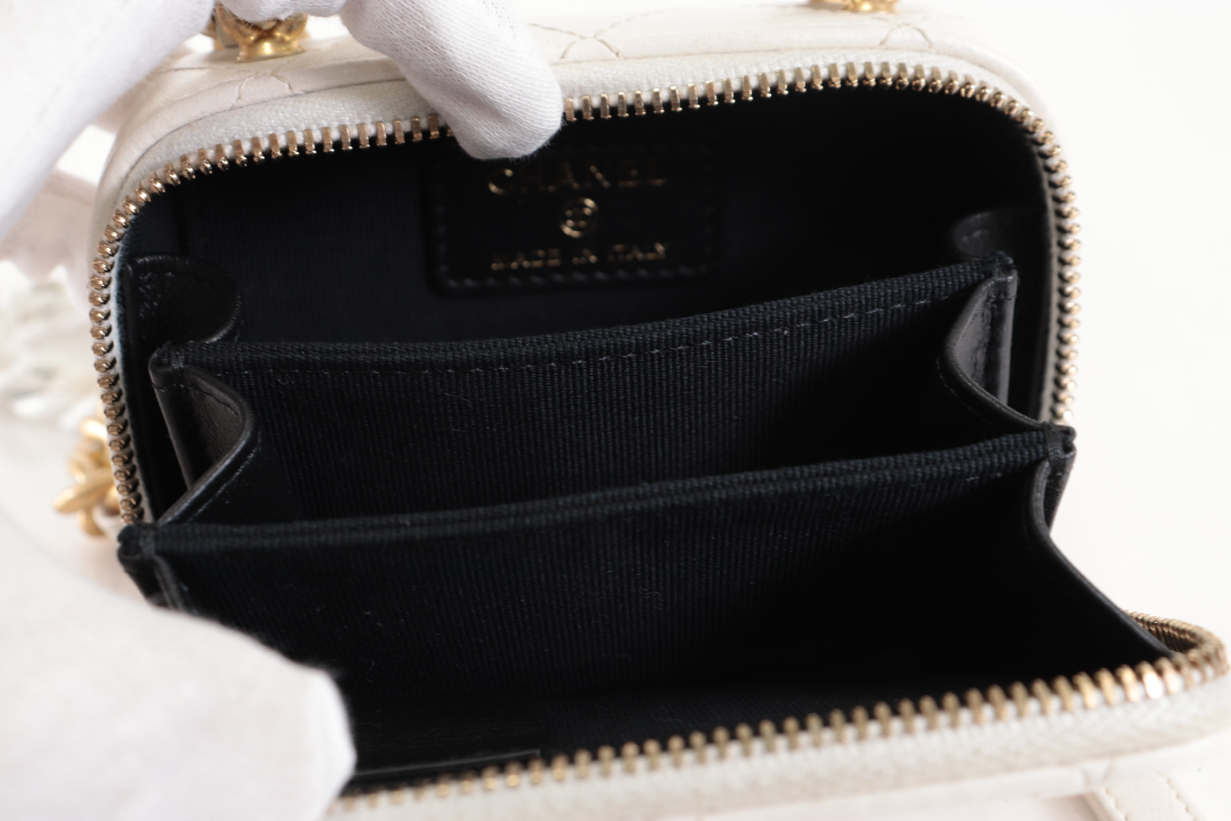 Lambskin Mini Combination Chain Shoulder Bag, White, Serial Number 32 — view 8