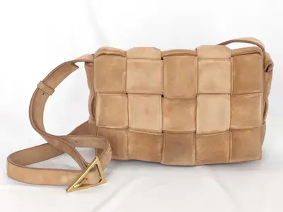 Maxi Intrecciato Padded Cassette Suede Shoulder Bag