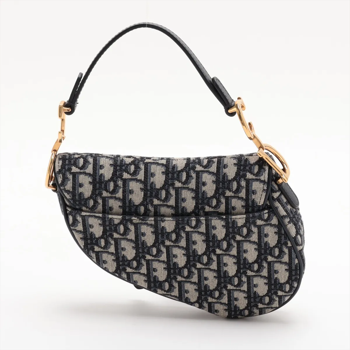 Oblique Saddle Bag Canvas x Leather Handbag Navy — view 2