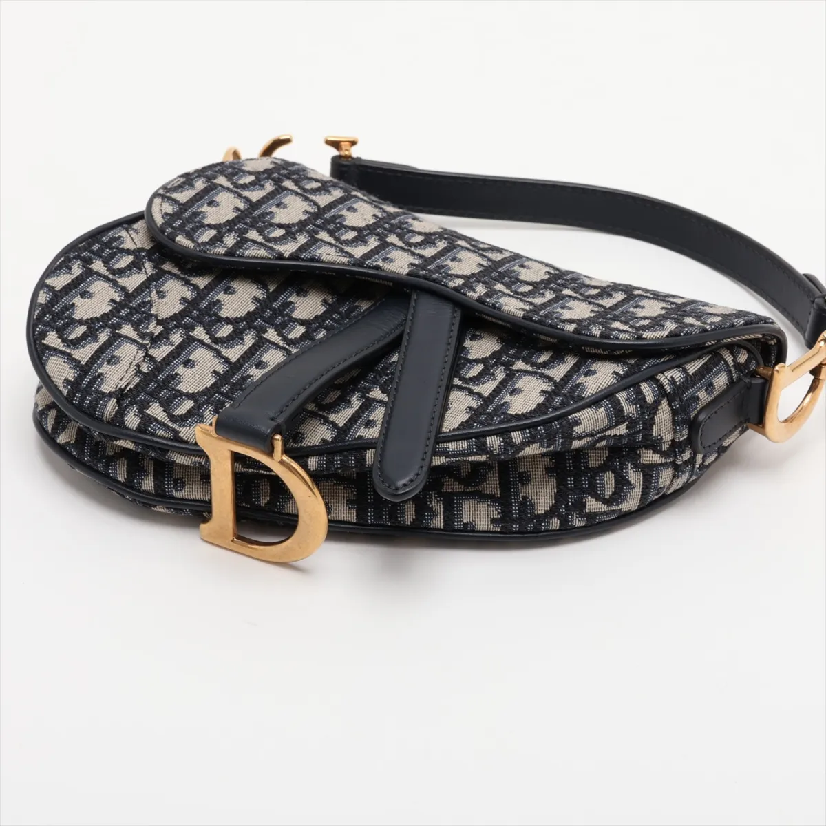 Oblique Saddle Bag Canvas x Leather Handbag Navy — view 3