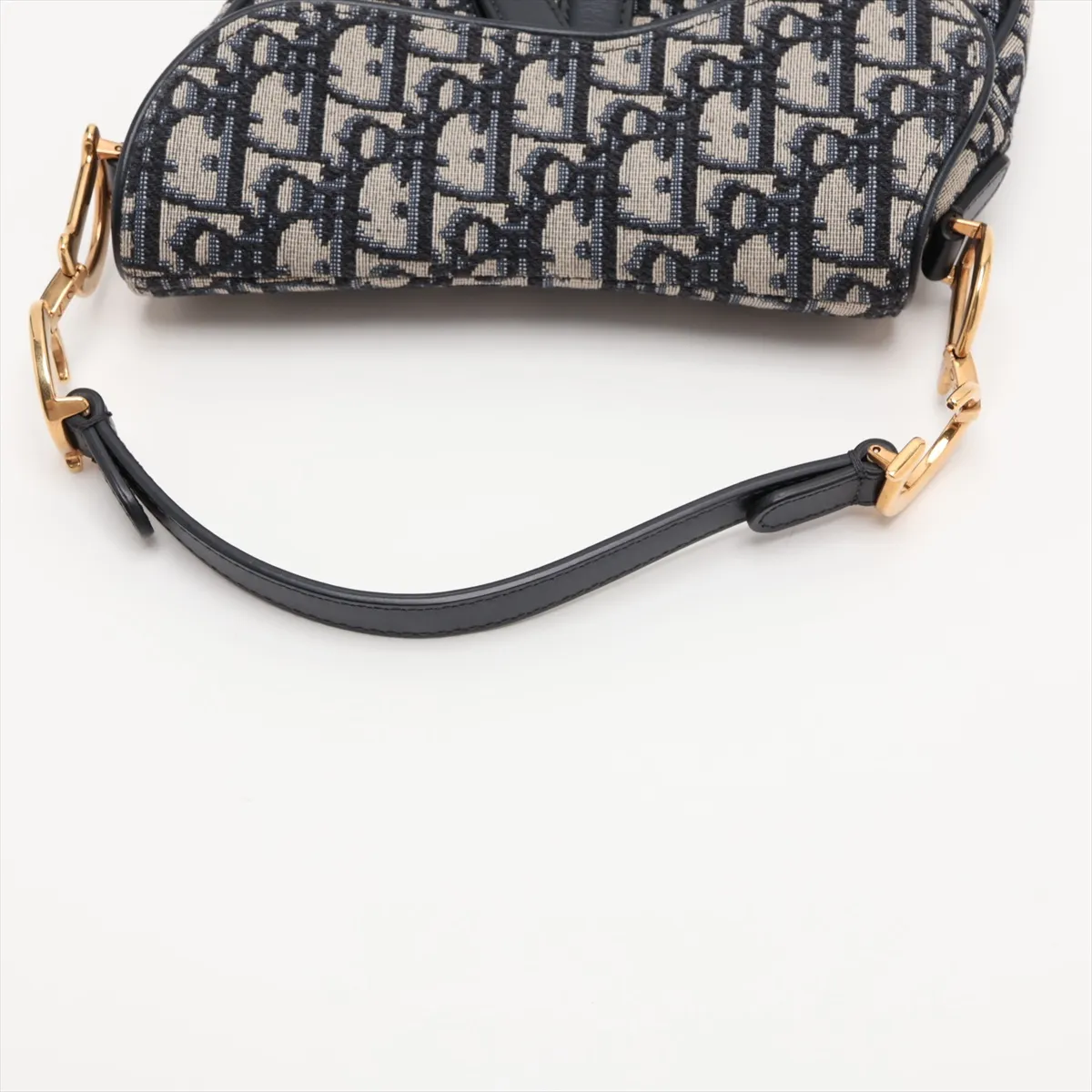 Oblique Saddle Bag Canvas x Leather Handbag Navy — view 5