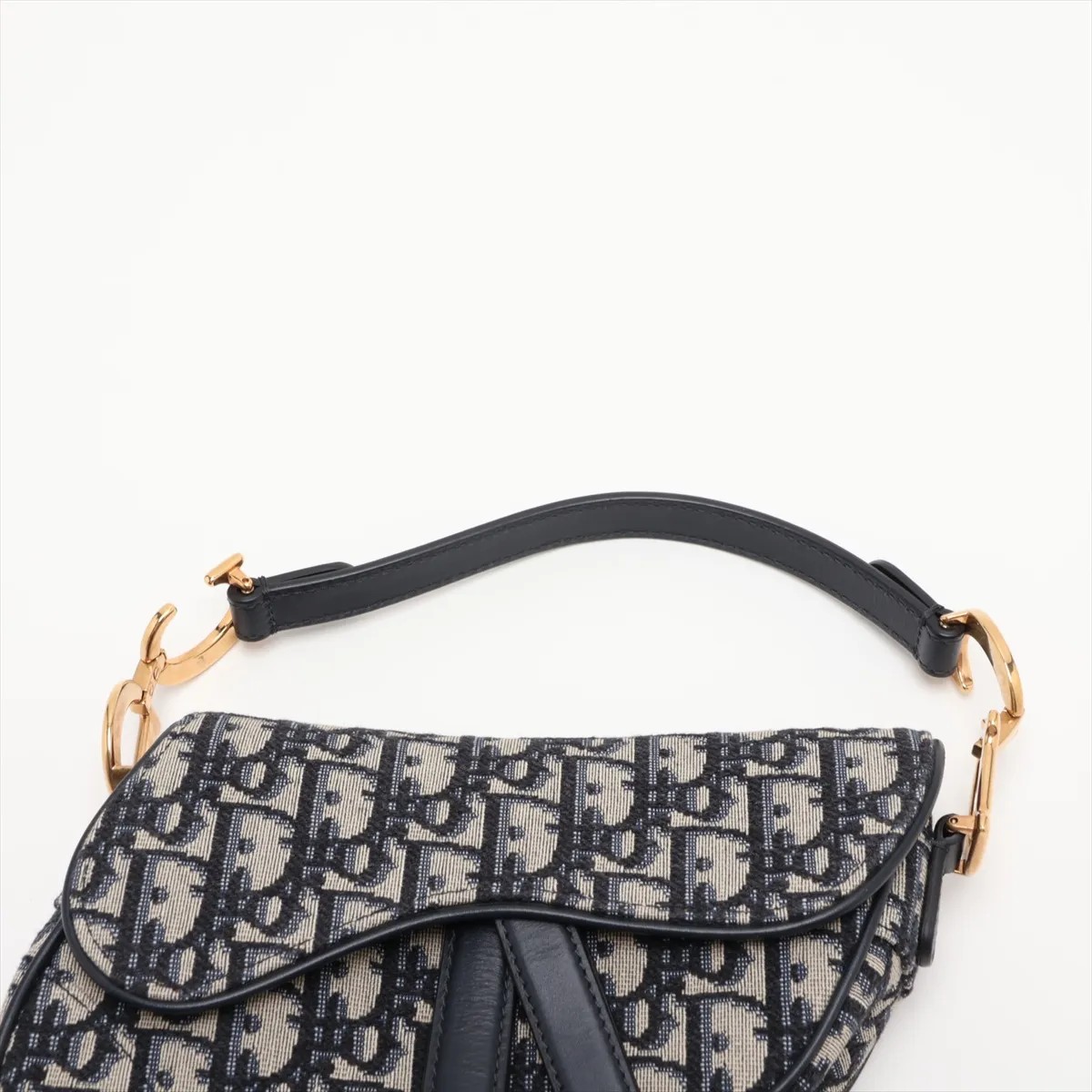Oblique Saddle Bag Canvas x Leather Handbag Navy — view 6