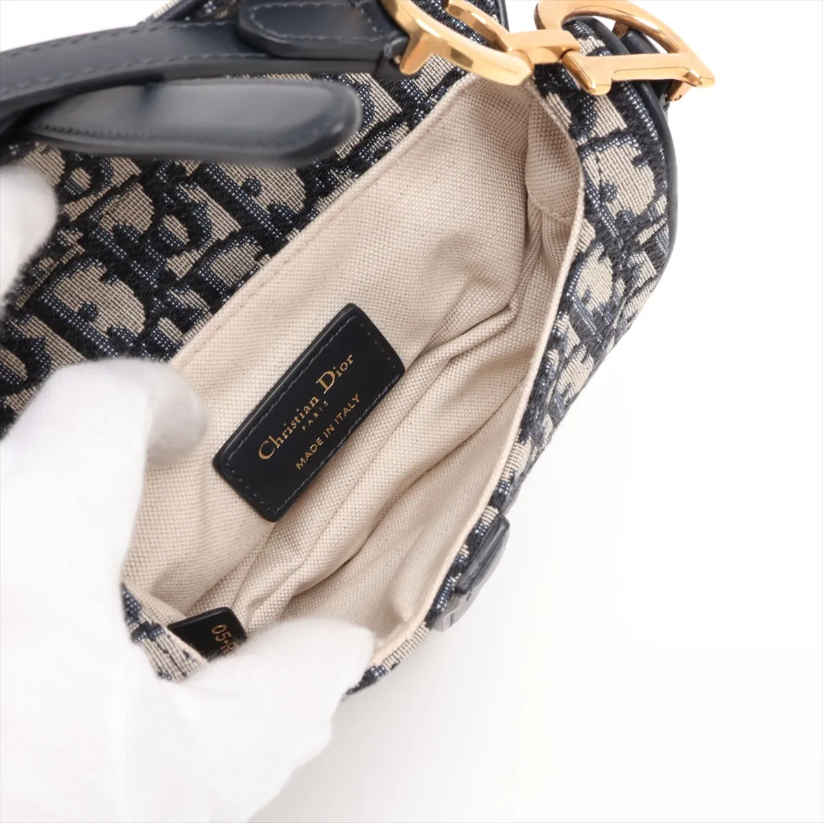 Oblique Saddle Bag Canvas x Leather Handbag Navy — view 7