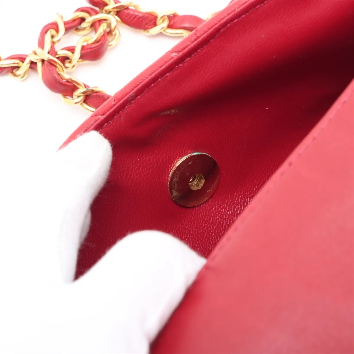 Matelasse Lambskin Single Flap Single Chain Bag Red Gold Hardware — view 13