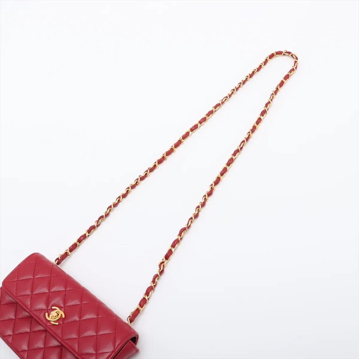 Matelasse Lambskin Single Flap Single Chain Bag Red Gold Hardware — view 5