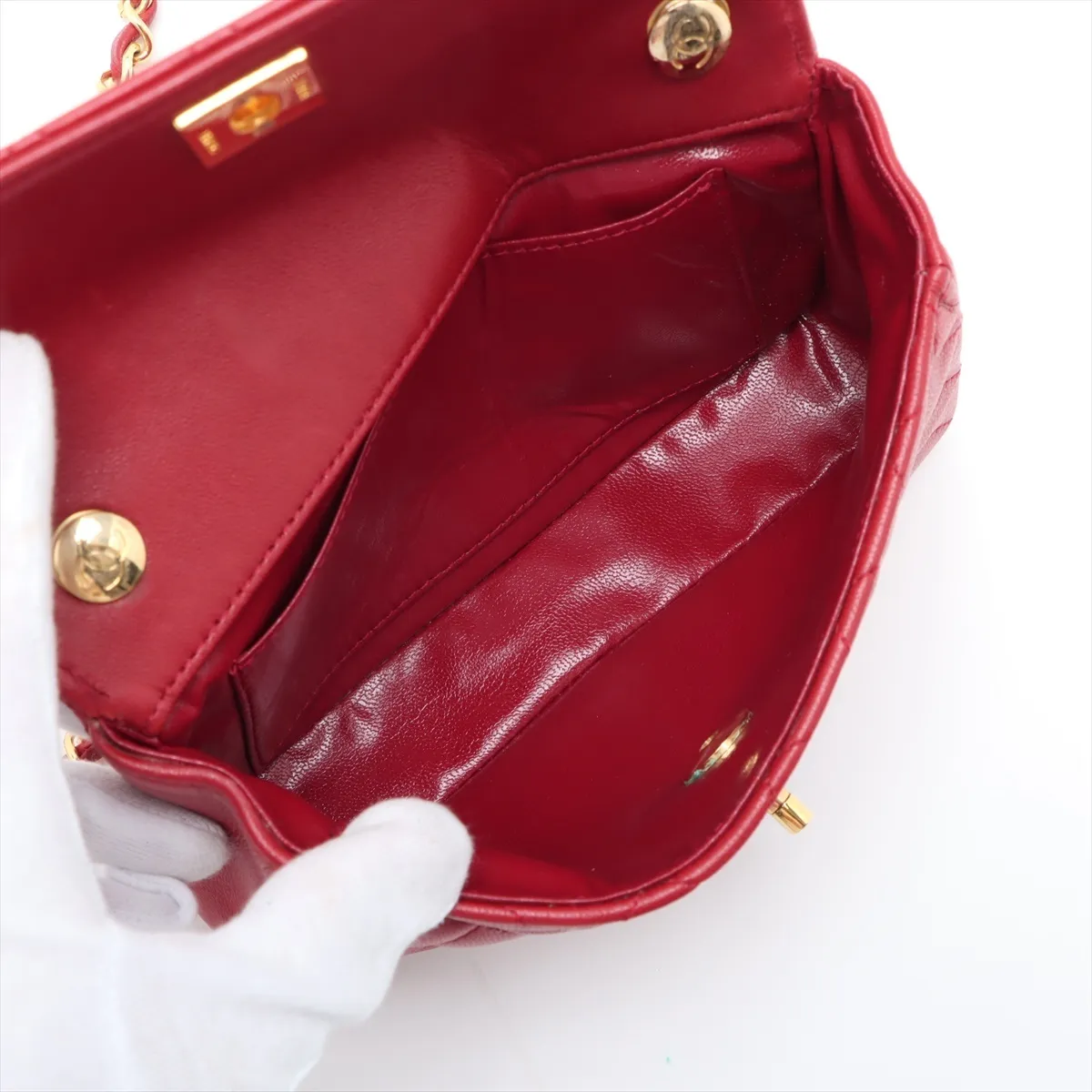 Matelasse Lambskin Single Flap Single Chain Bag Red Gold Hardware — view 6