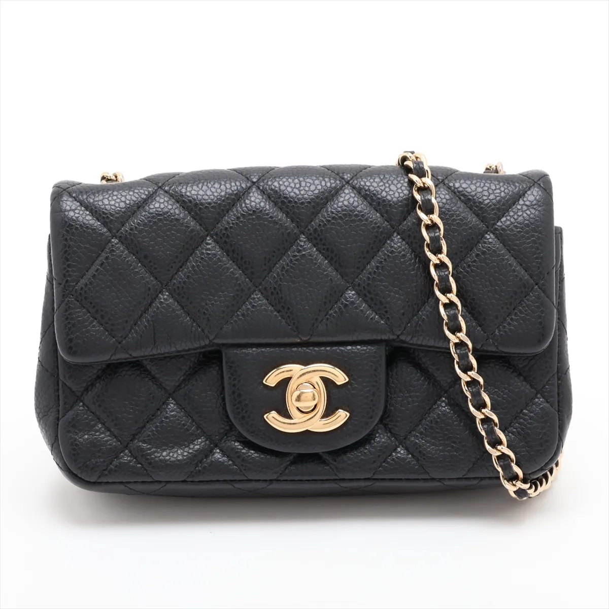 Mini Matelassé 17 Caviar Skin Single Flap Single Chain Bag, Black with Gold Hardware, 17200465, Serial Number 17